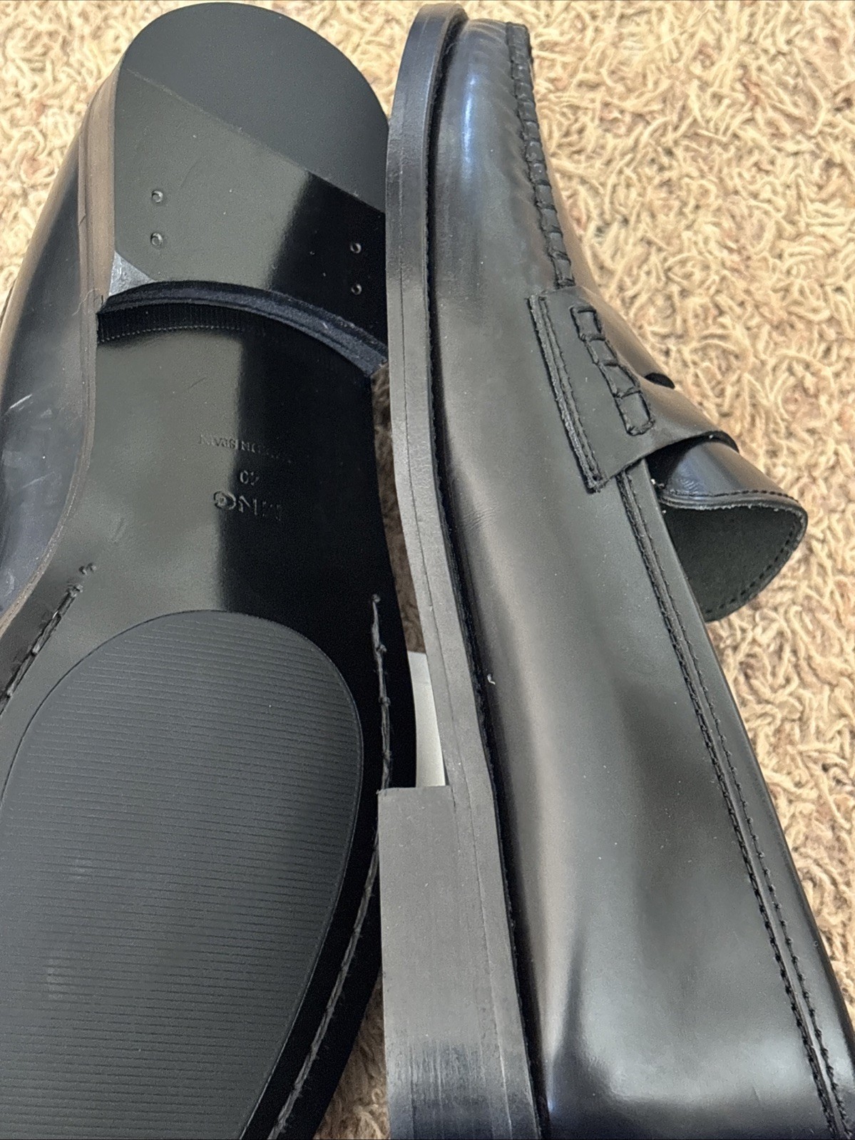 MNG Mango Luisa 100% Black Leather Preppy Penny Loafers EU 40 US 9 Made In Spain
