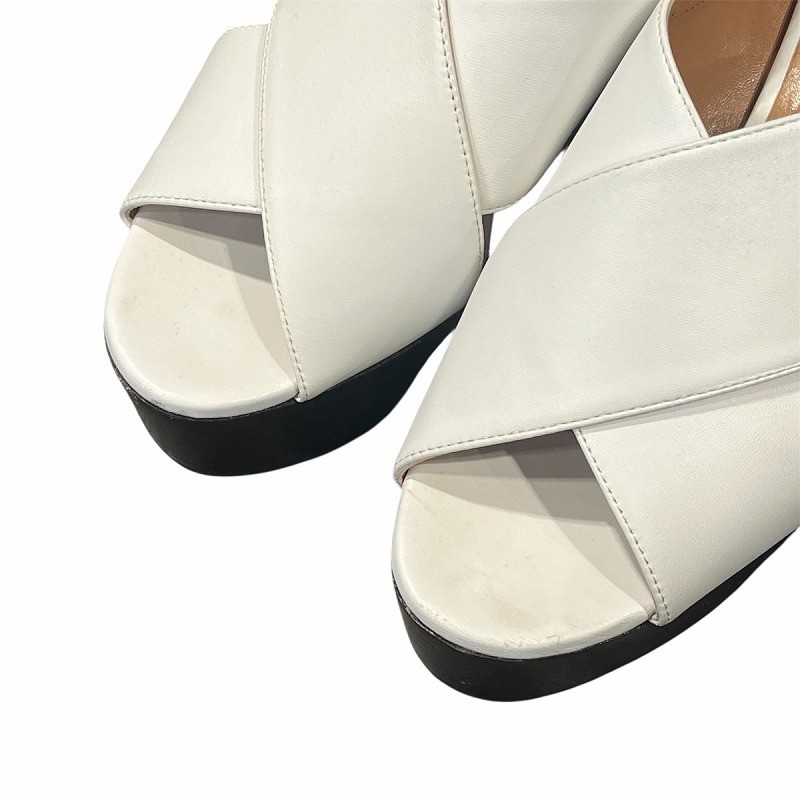 MARNI Sandals Strap Platform Thick Sole Leather 37 24.0cm White /DK ■PN Ladies