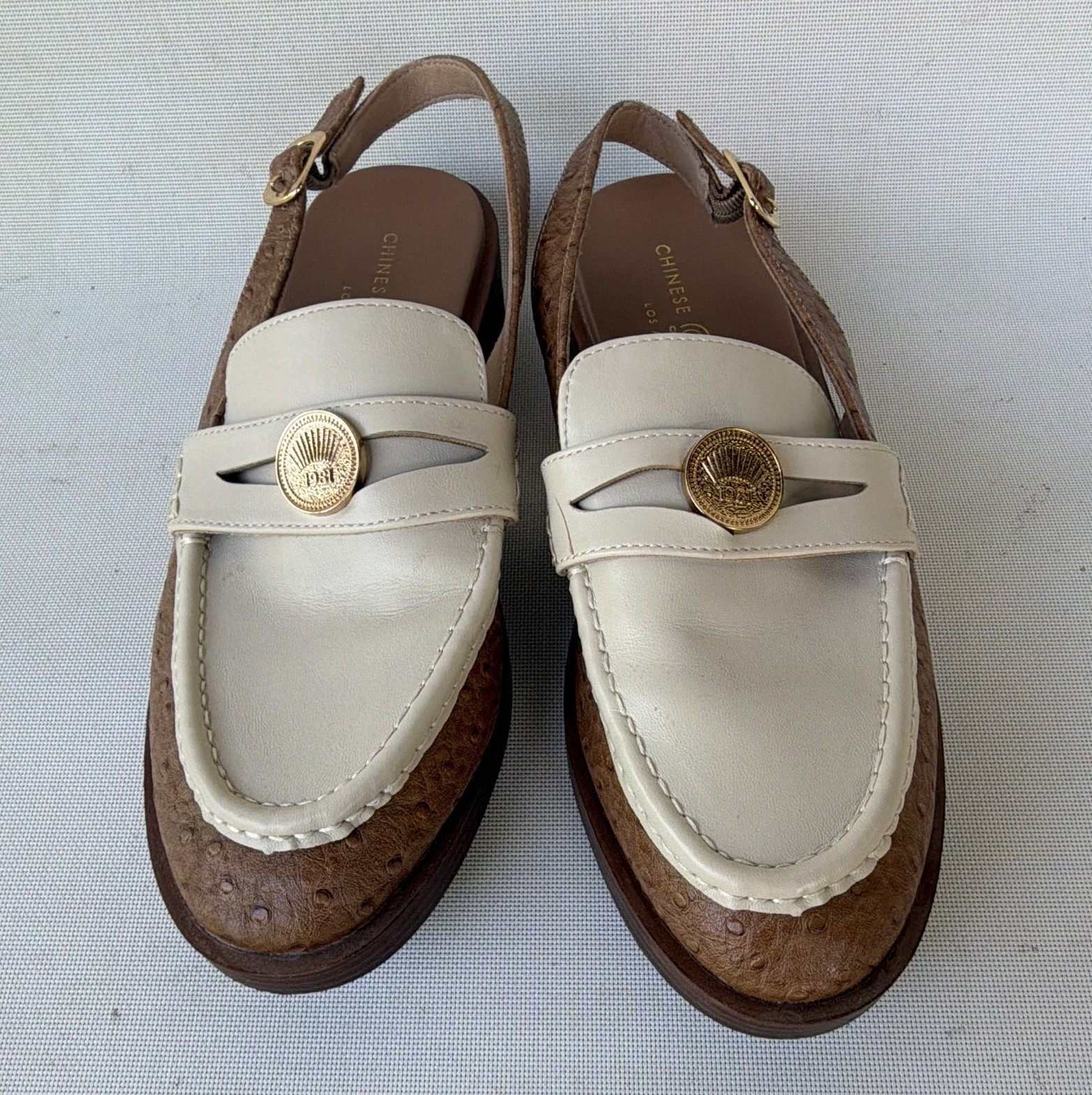 Chinese Laundry Women’s Loafer Slingback Colorblock White/Brown Slip-On US 10