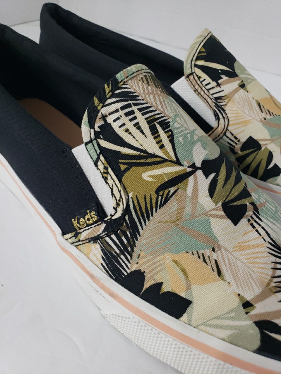 Keds Jump Kick Slip On Tropical Palm Tree Print Canvas Sz 11 Sneaker VG