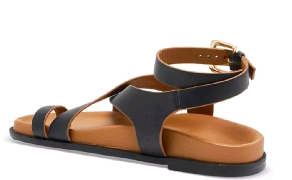 Free People Anya Crisscross Toe Ring Sandals – Black Leather Tan Women’s Size 8