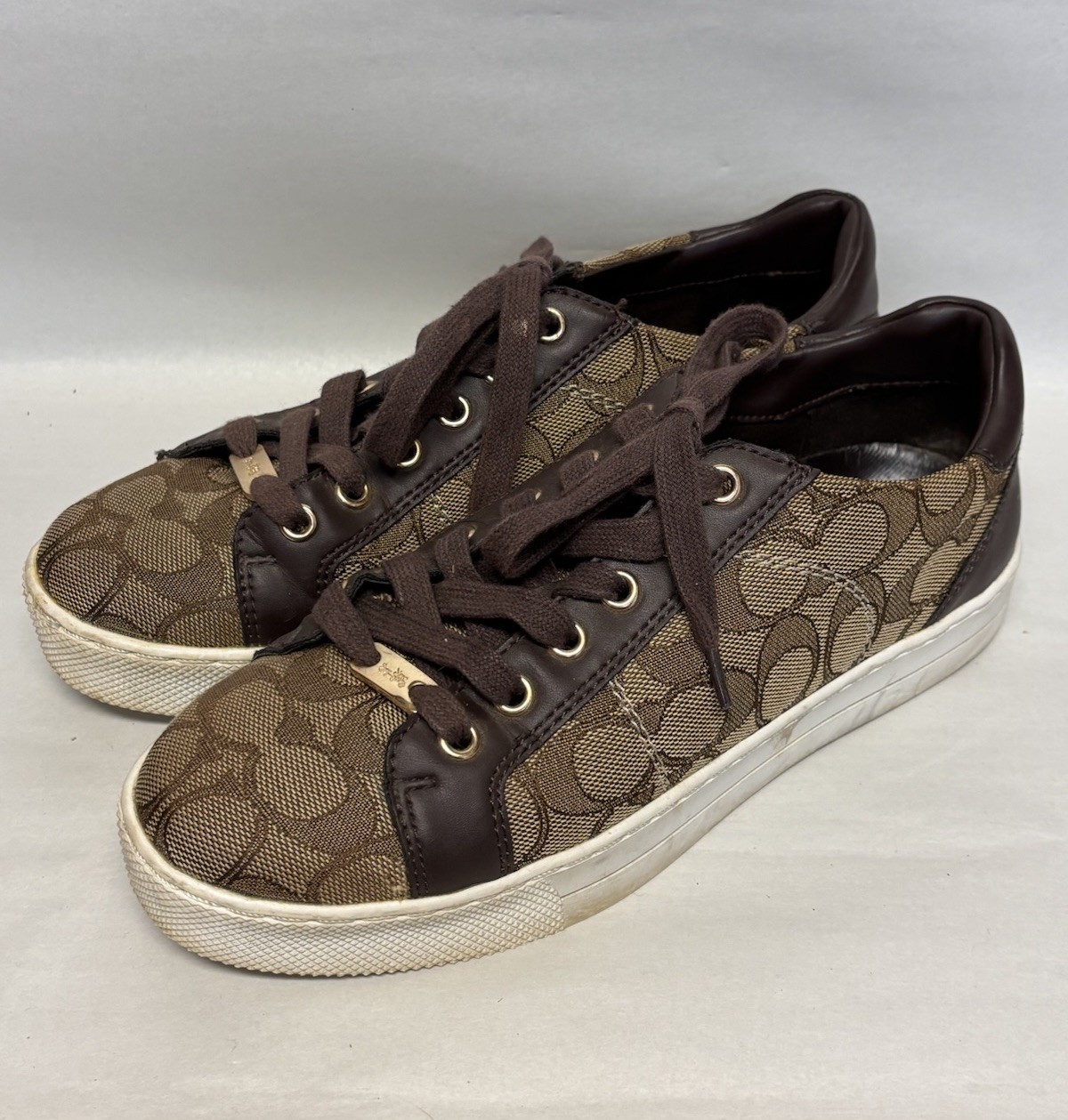 COACH Paddy Monogram Sneakers 7.5 Women’s USED – Good Condition in Brown #5766