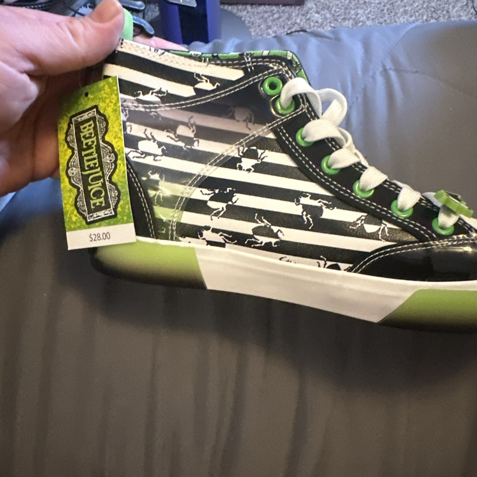 BEETLEJUICE Green Black White Striped High Top Sneaker Shoe Women’s 7.5 NWT