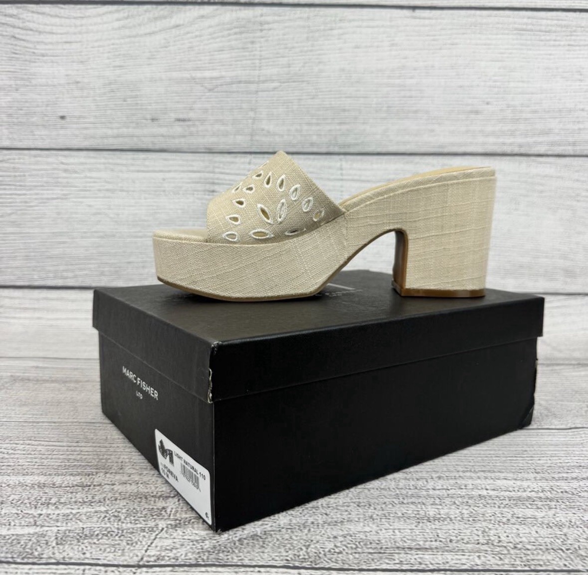 Marc Fisher Women’s Beige Natural Eyelet Summer Platform Slide Sandals; Size 10