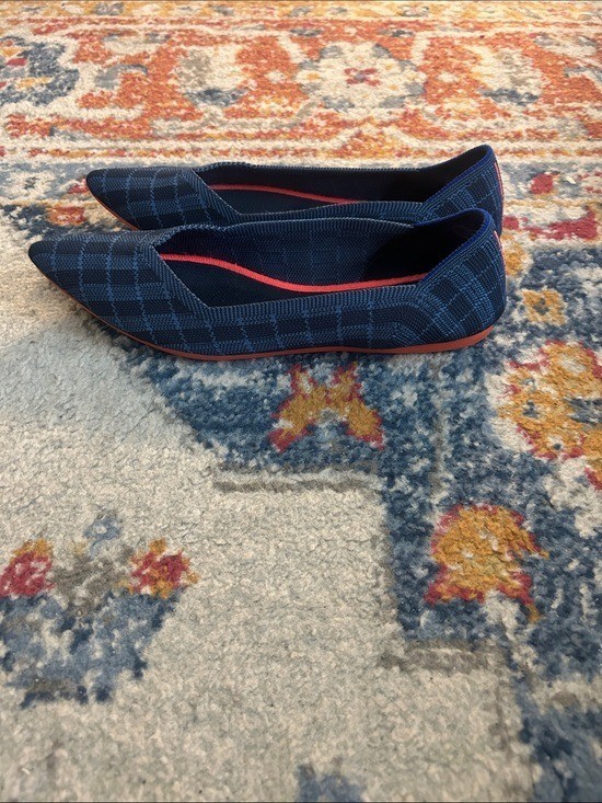 Rothy’s The Point Indigo Gimgham Plaid Ballet Flats Shoes Woman’s Size 9.5