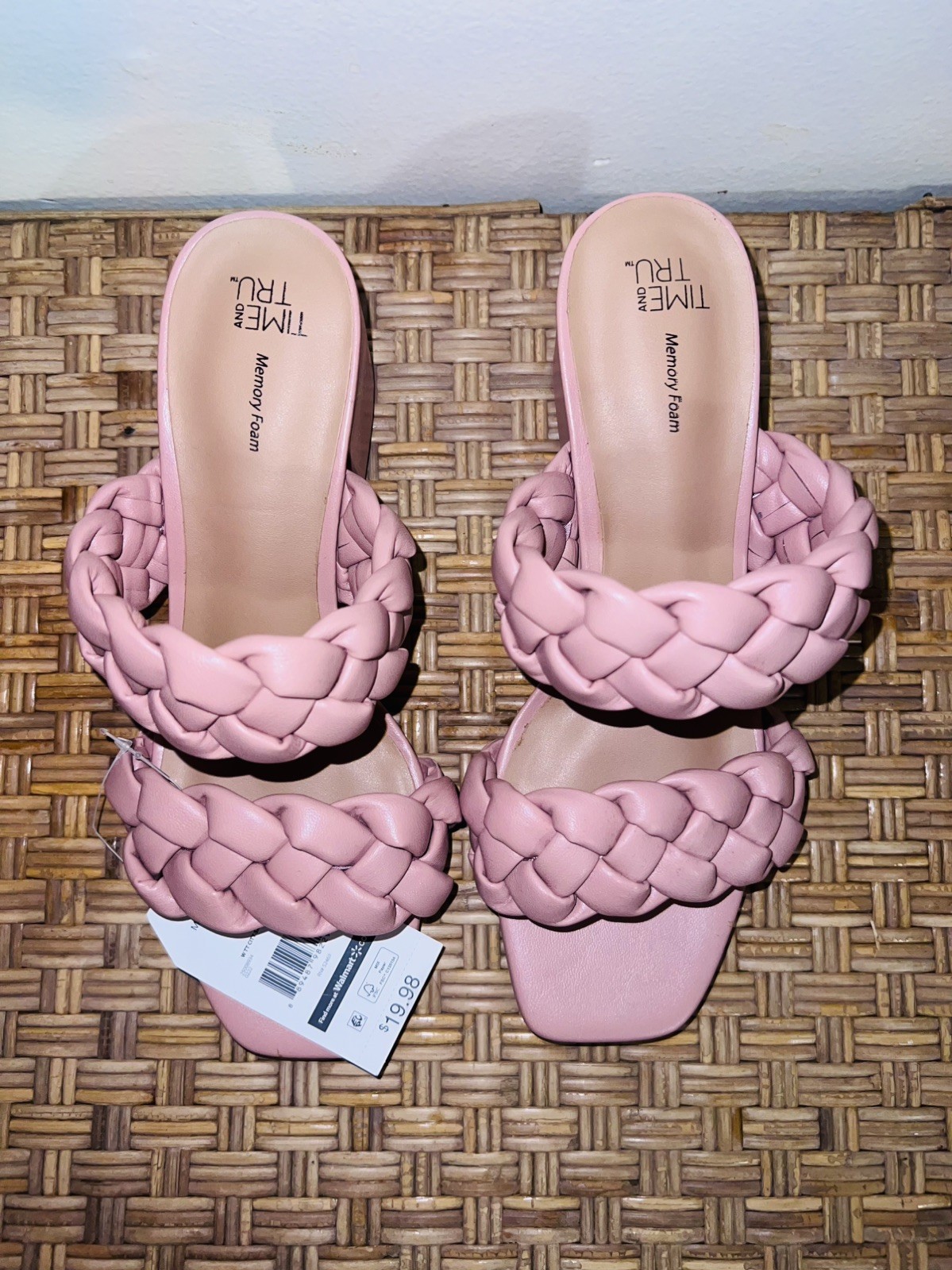 Time and Tru Women’s 3.25″ Chunky Block High Heel Slip On Sandals Braided