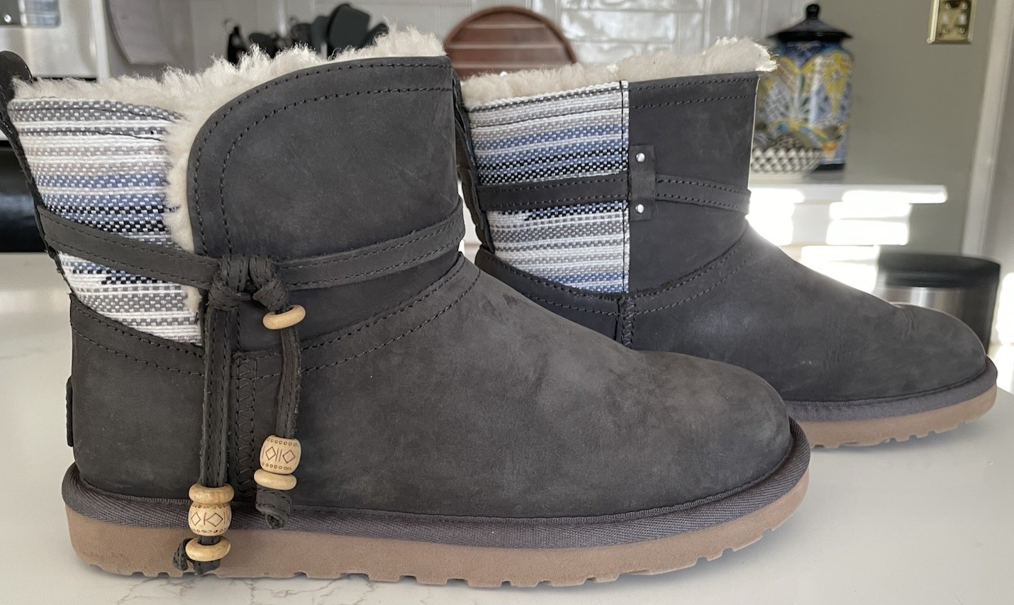 UGG Auburn Serape Water-resistant Mini Boots Sz 8 Casual 1010263 Gray Leather