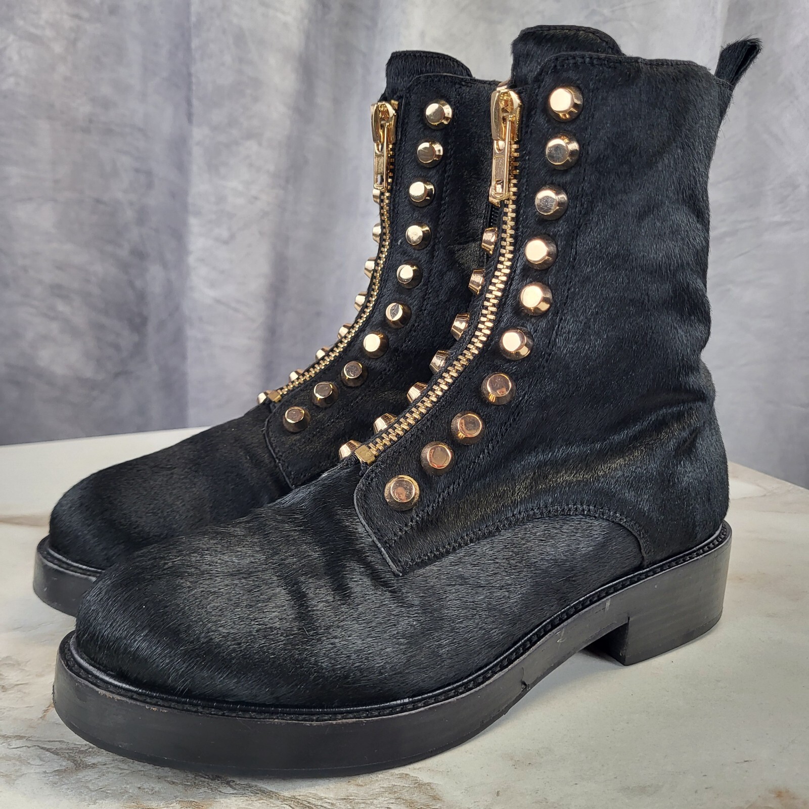 Jeffrey Campbell Tonette Genuine Calf Hair Studded Front Zip Boots Women’s 8.5