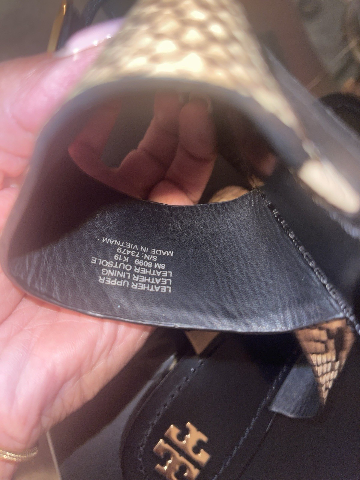 Tory Burch Women’s Black/Beige Leather Snake Print Thong Sandals Slip On US 8M