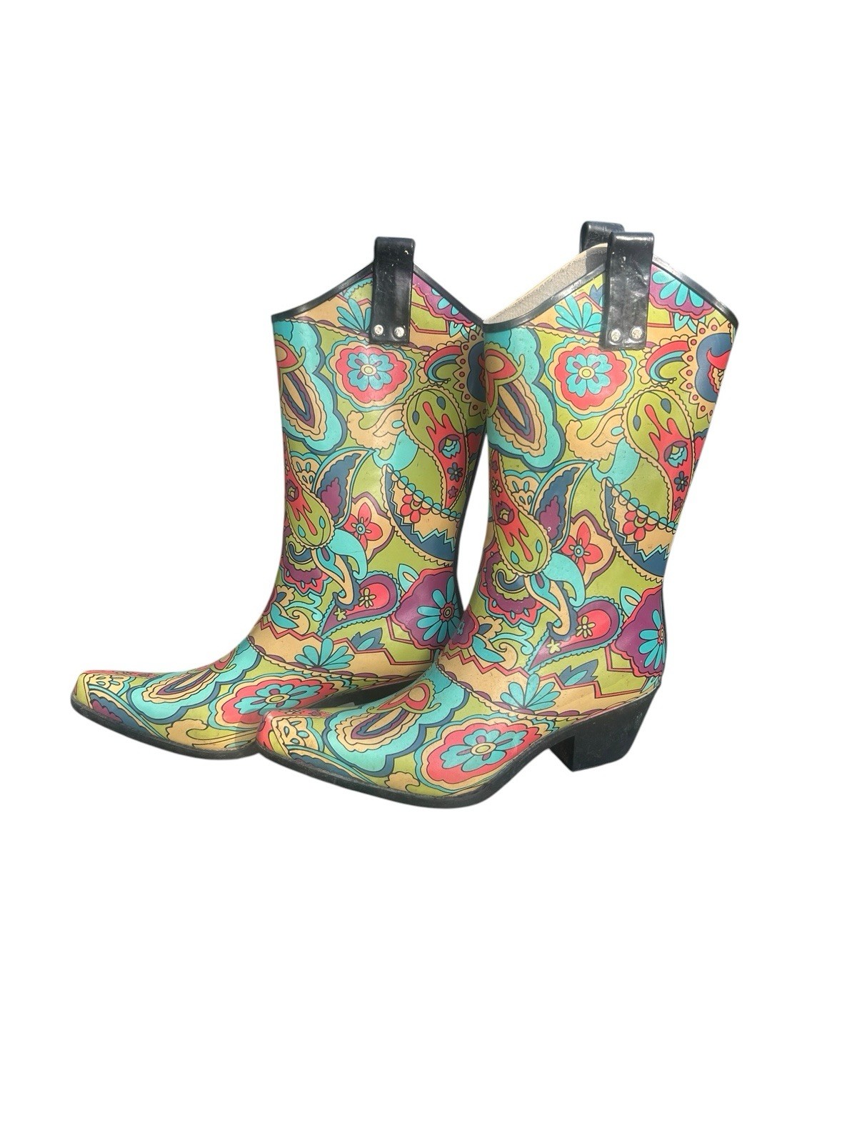 Nomad Yippy Western Rubber Rain Boots Colorful Size 8 Pointed Toe