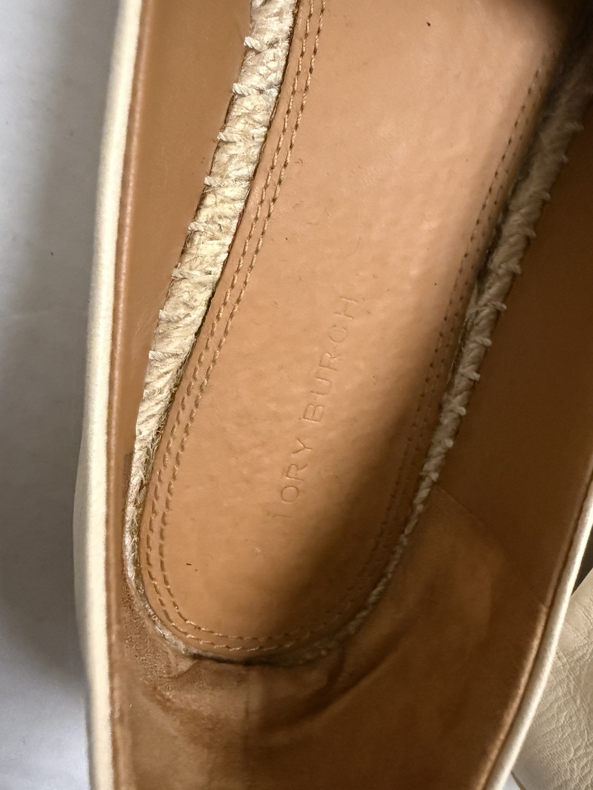 Tory Burch 7 M Eleanor Espadrilles Leather Flats Cream Preowned – Some Wear