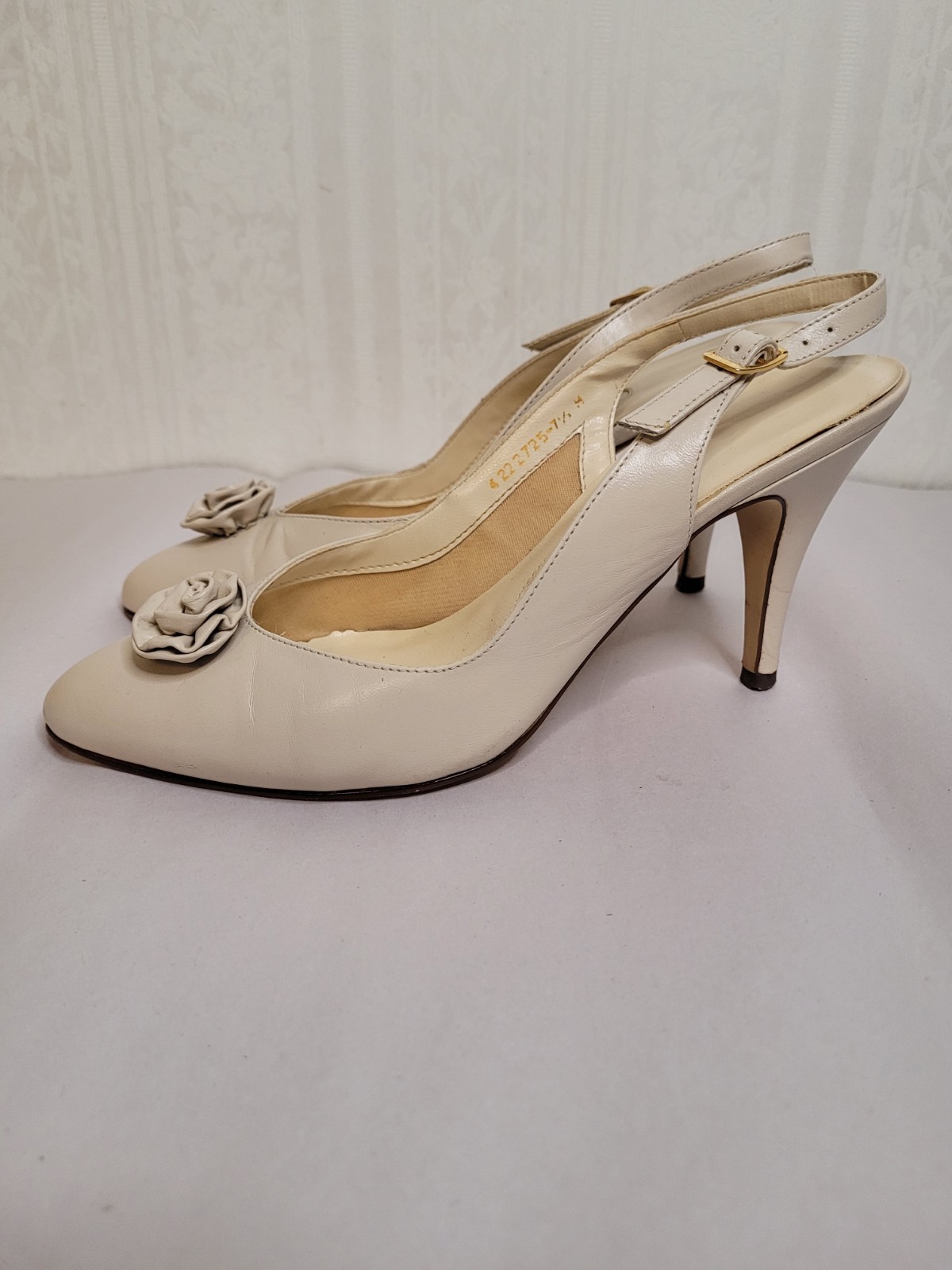 Vintage Jordache Slingback Floral Rosette Retro Dressy Leather Pumps Size 8.5
