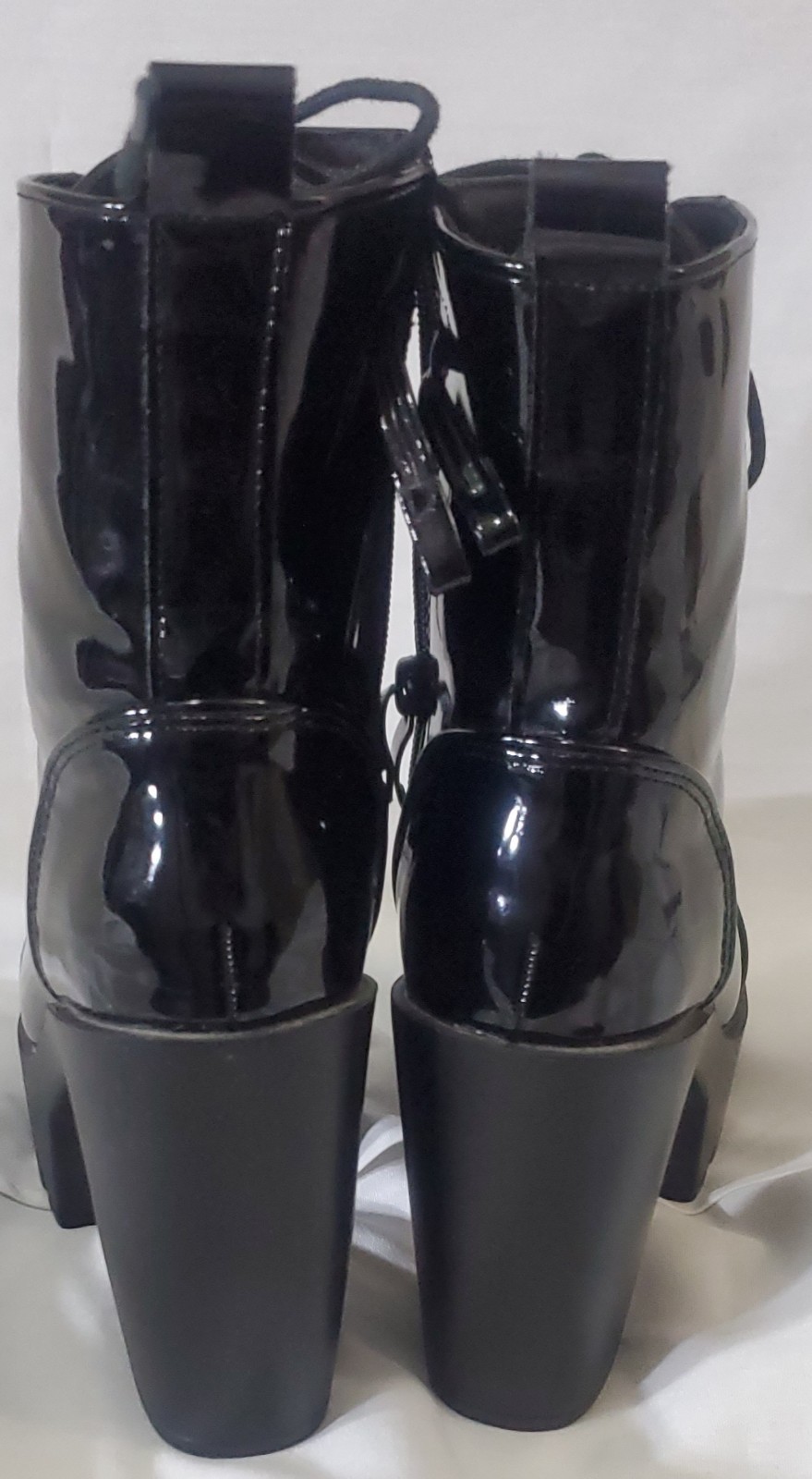 Unbranded Size 6 EUR 37 Latex Zip Lace Boots 4″ Heels Black Goth See Pictures