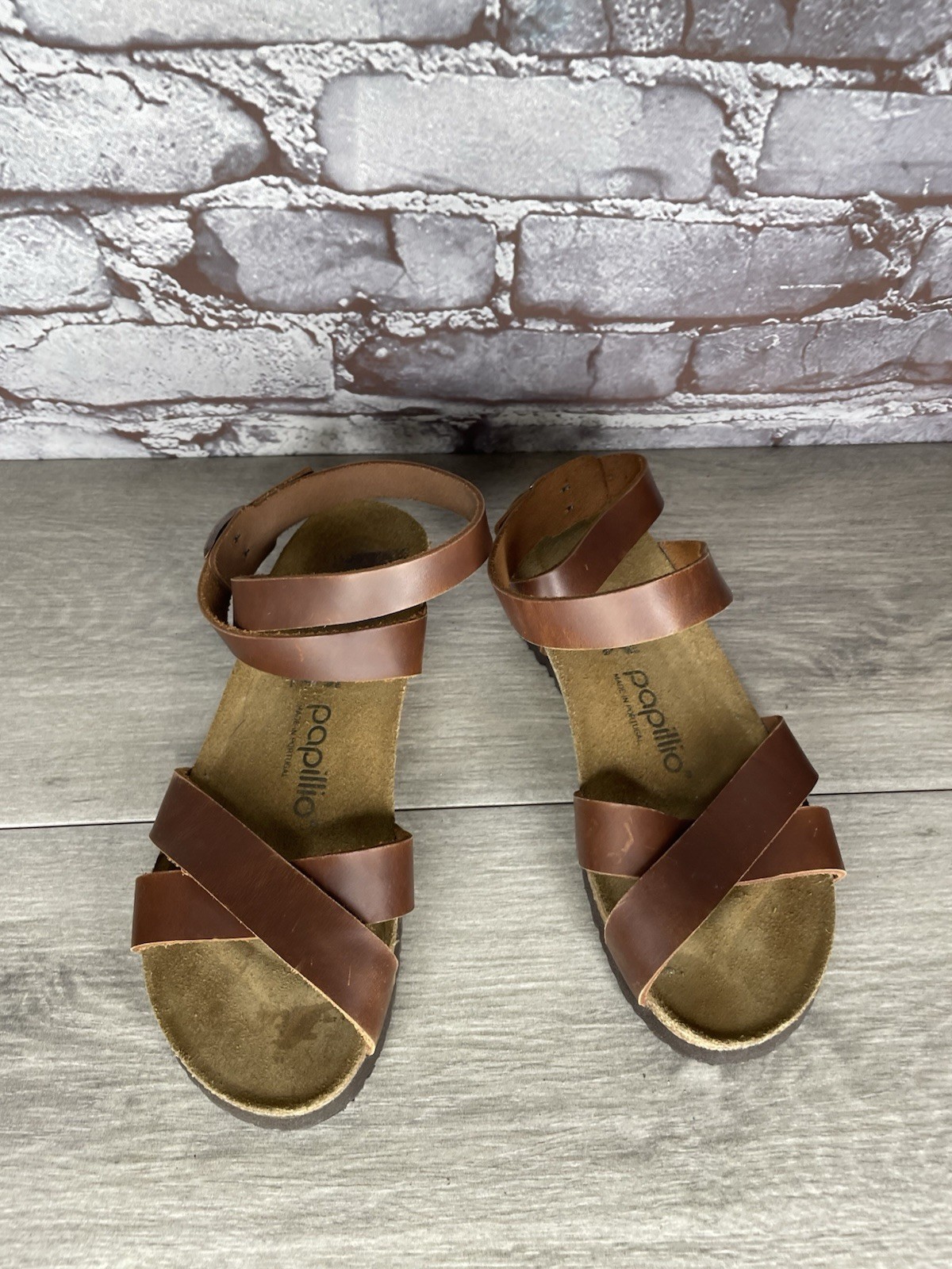 Papillio BIRKENSTOCK Lola Brown Leather Ankle Strap Sandals Women Sz 36EU/6M US