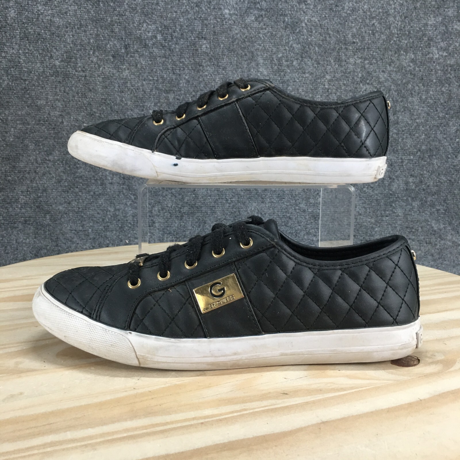 G by Guess Shoes Womens 10 M Backer 2 Quilted Sneakers Black Leather Lace Up Low