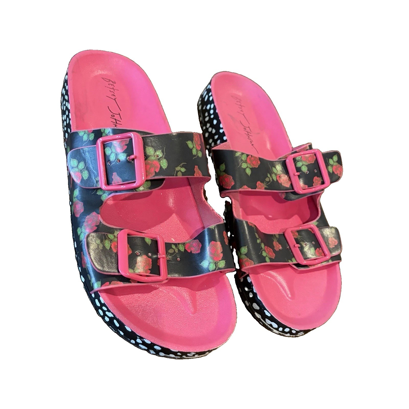 Betsy Johnson Arti Pink Rose Floral Slide Sandals Size 9