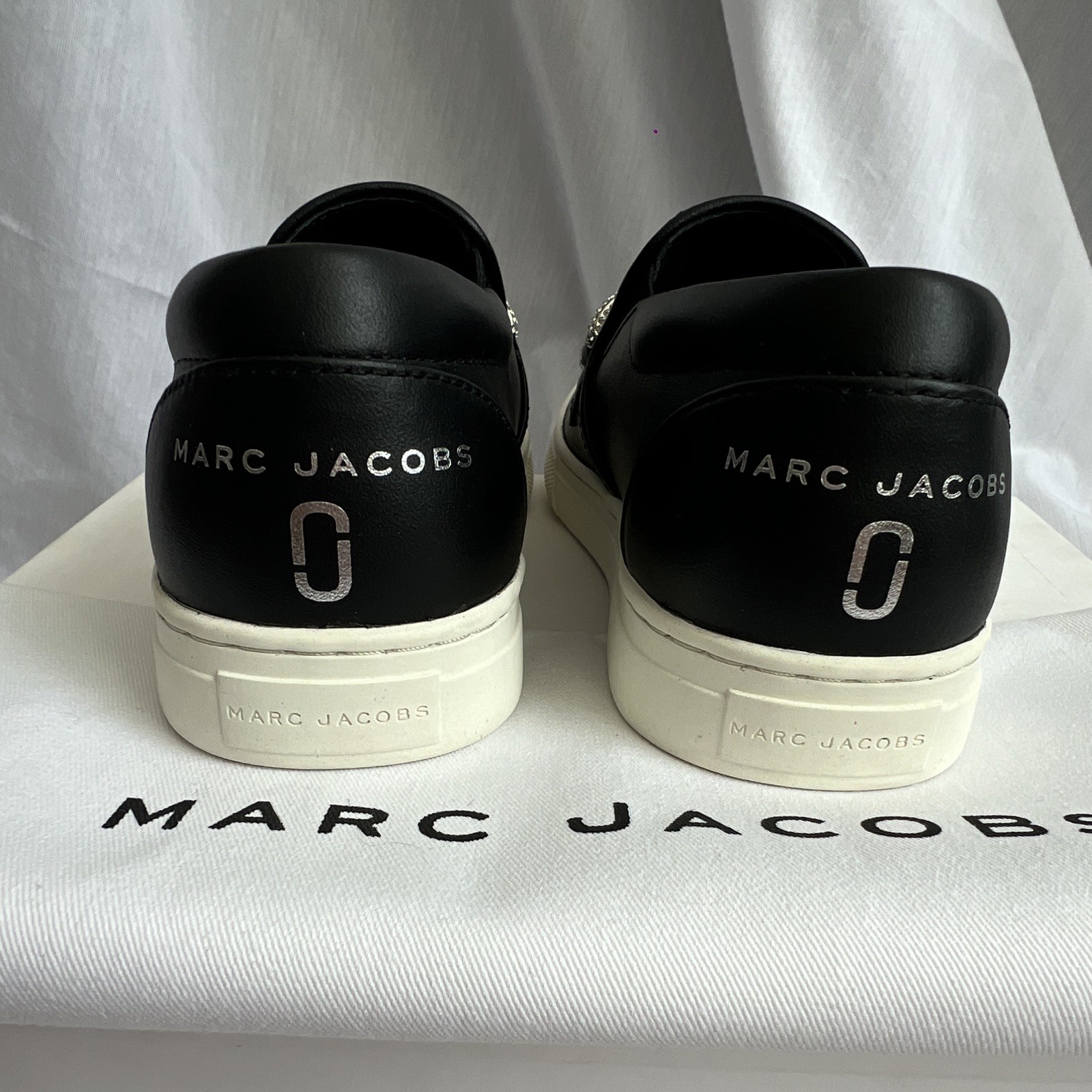 NEW 100% LEATHER Marc Jacobs Women’s Black Slip-On Rhinestone Sneakers $250