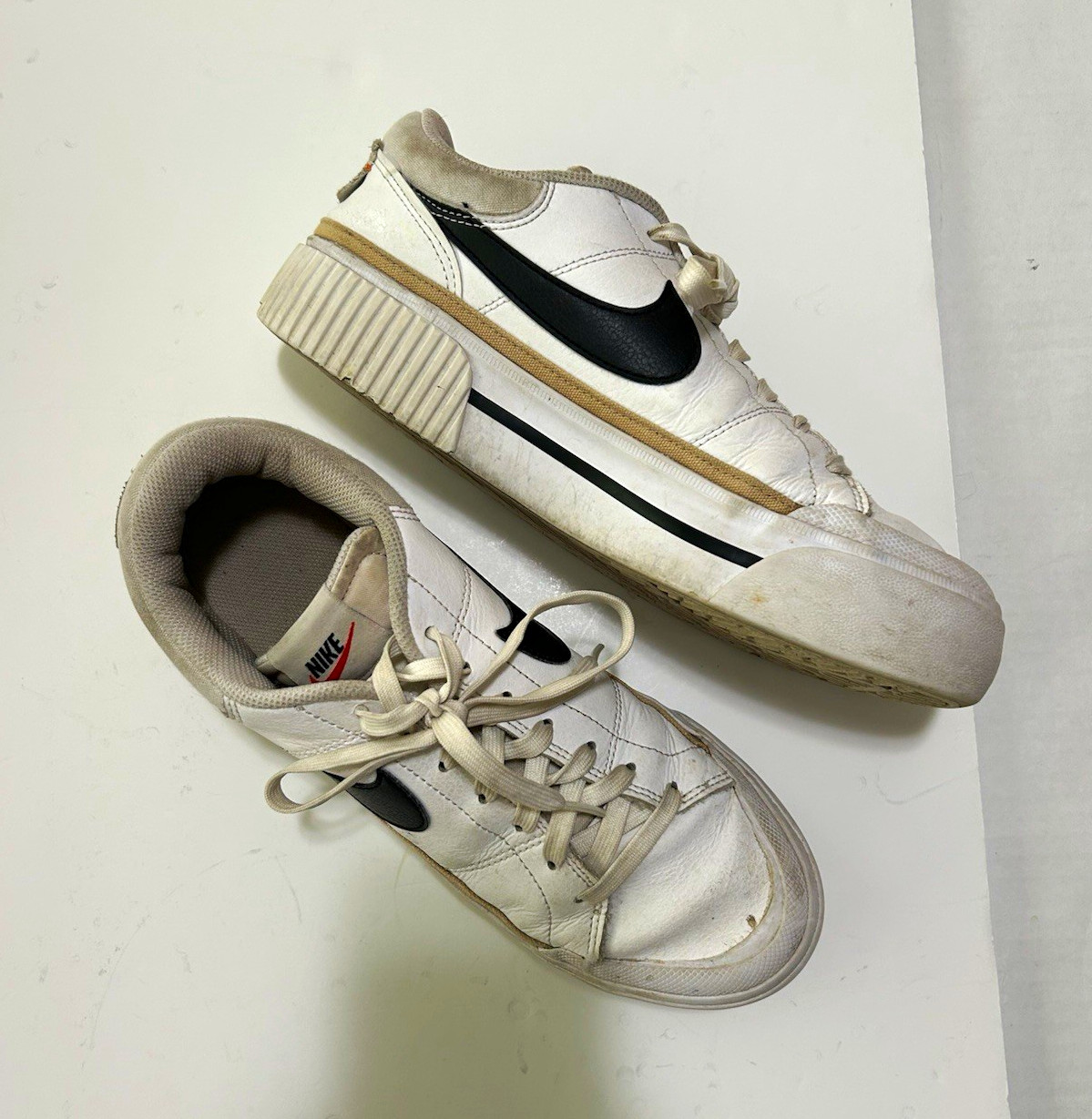 Nike Court Legacy Low Top White Black Beige Lace-Up Athletic Sneakers DM7590-100