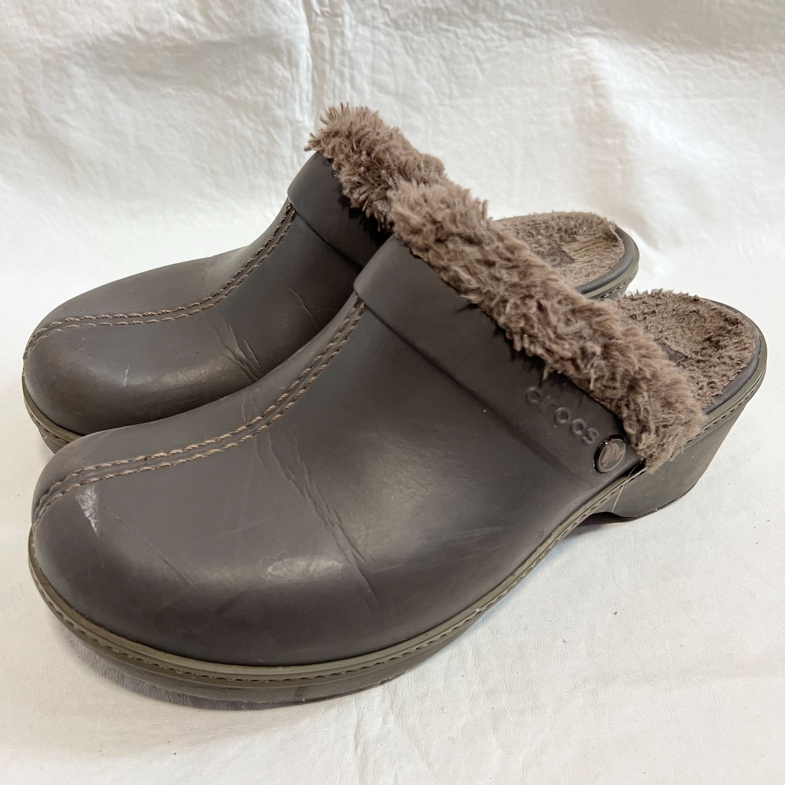 Crocs Cobbler Eva Lined Clog Mule womens 9 brown furry lining block high heel