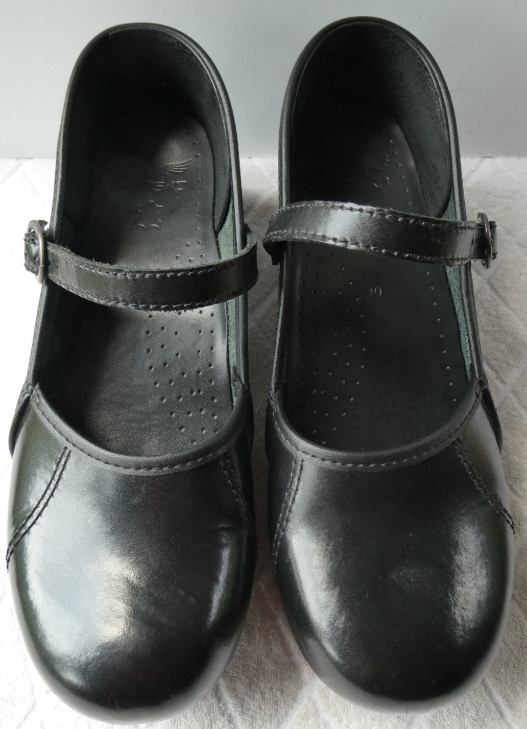 Women’s Dansko Black Mary Jane Leather Wedge Clog Shoes Strap EU 40 US 9-9.5