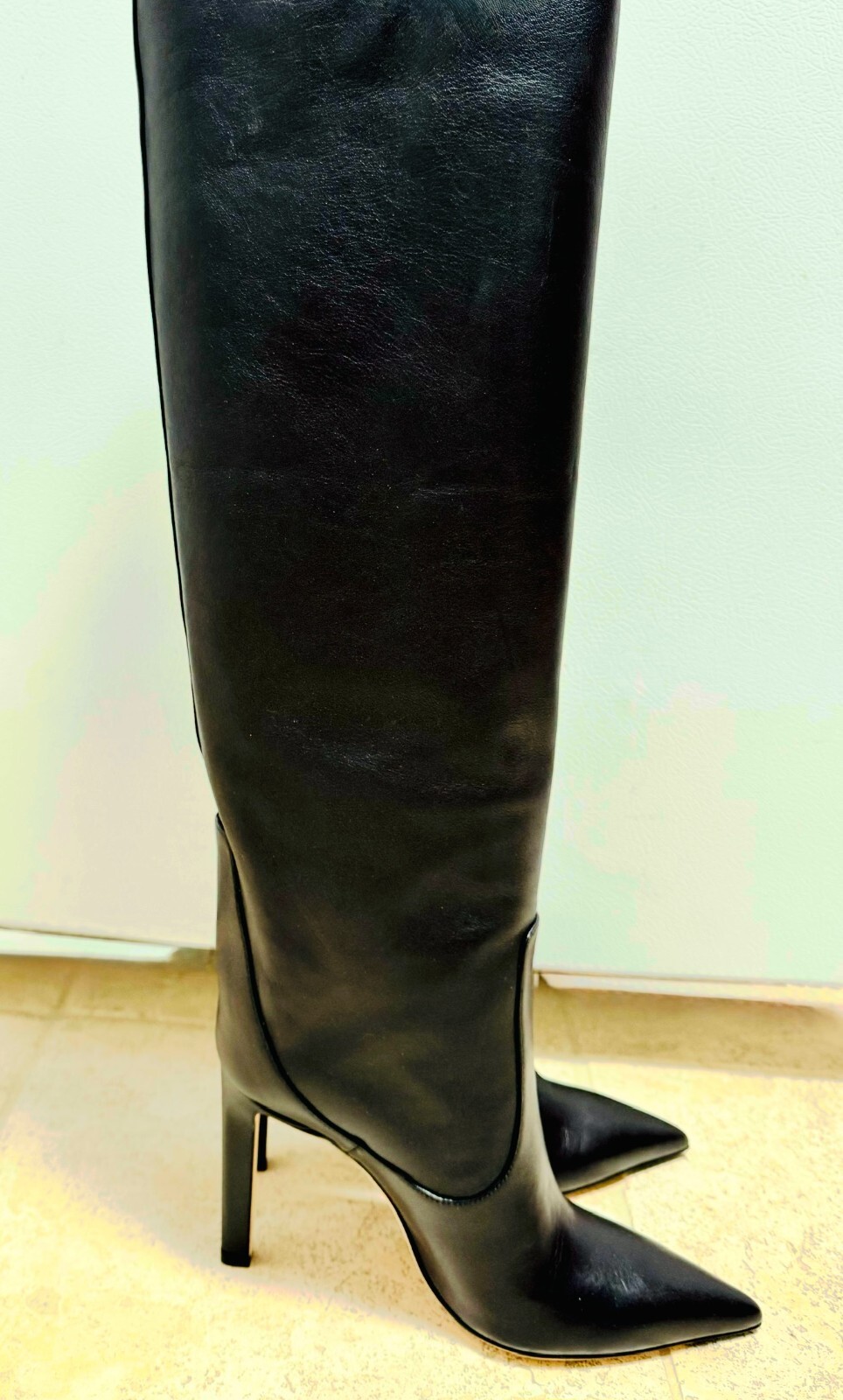JIMMY CHOO-Mavis 100 Black Smooth Leather Knee-High Boots Size 36 – New with Box