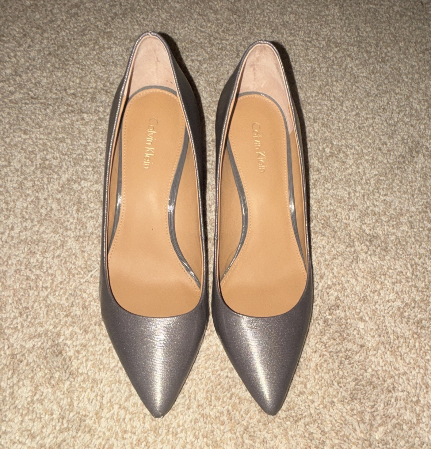 Calvin Klein Gray Pointed-Toe Stiletto Slip-On Pumps Women’s US 7 EU 37