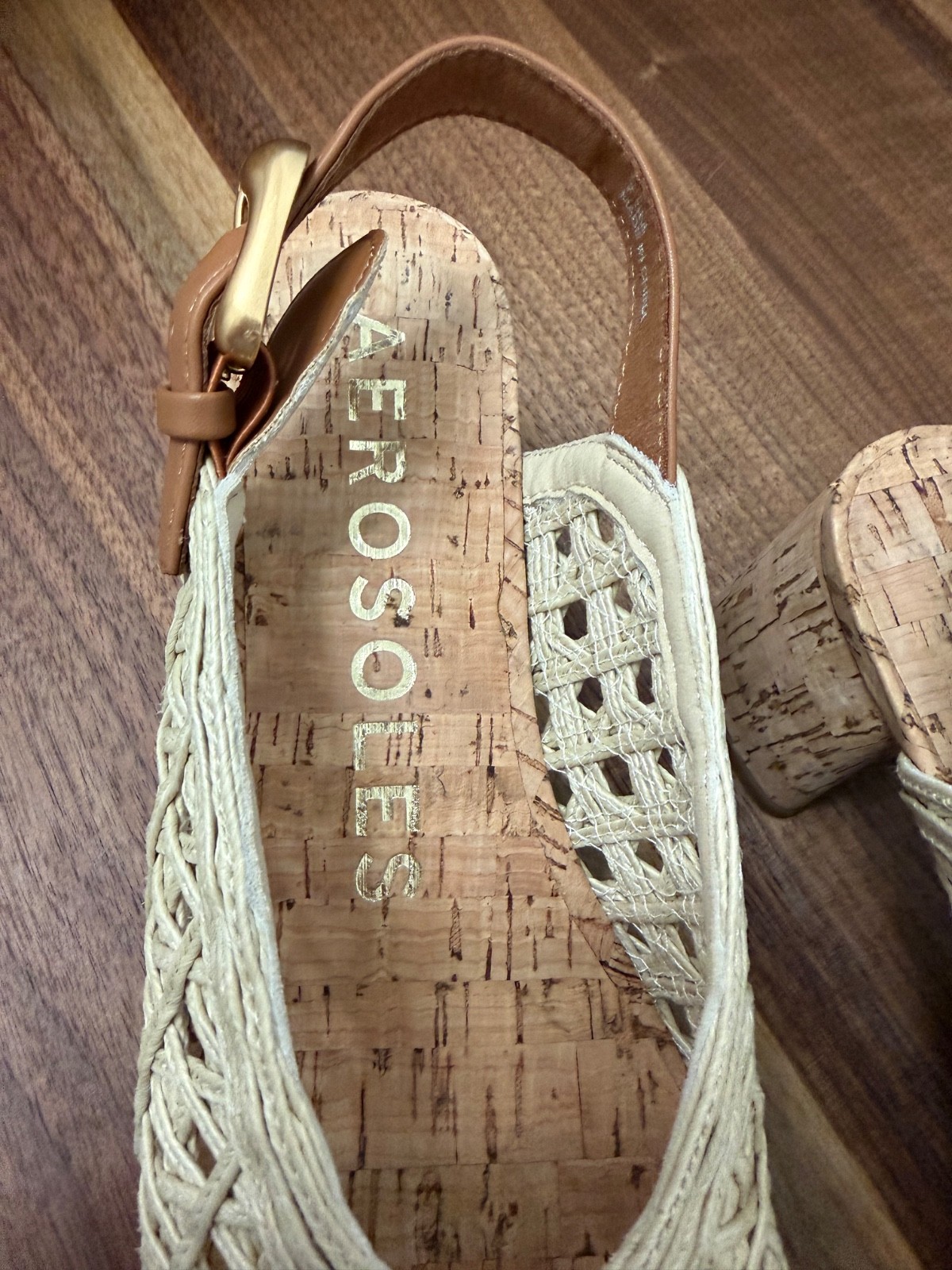Aerosoles Women’s Sandal-Cornelia-Rattan with 2.5 in block heel-Size 7.5