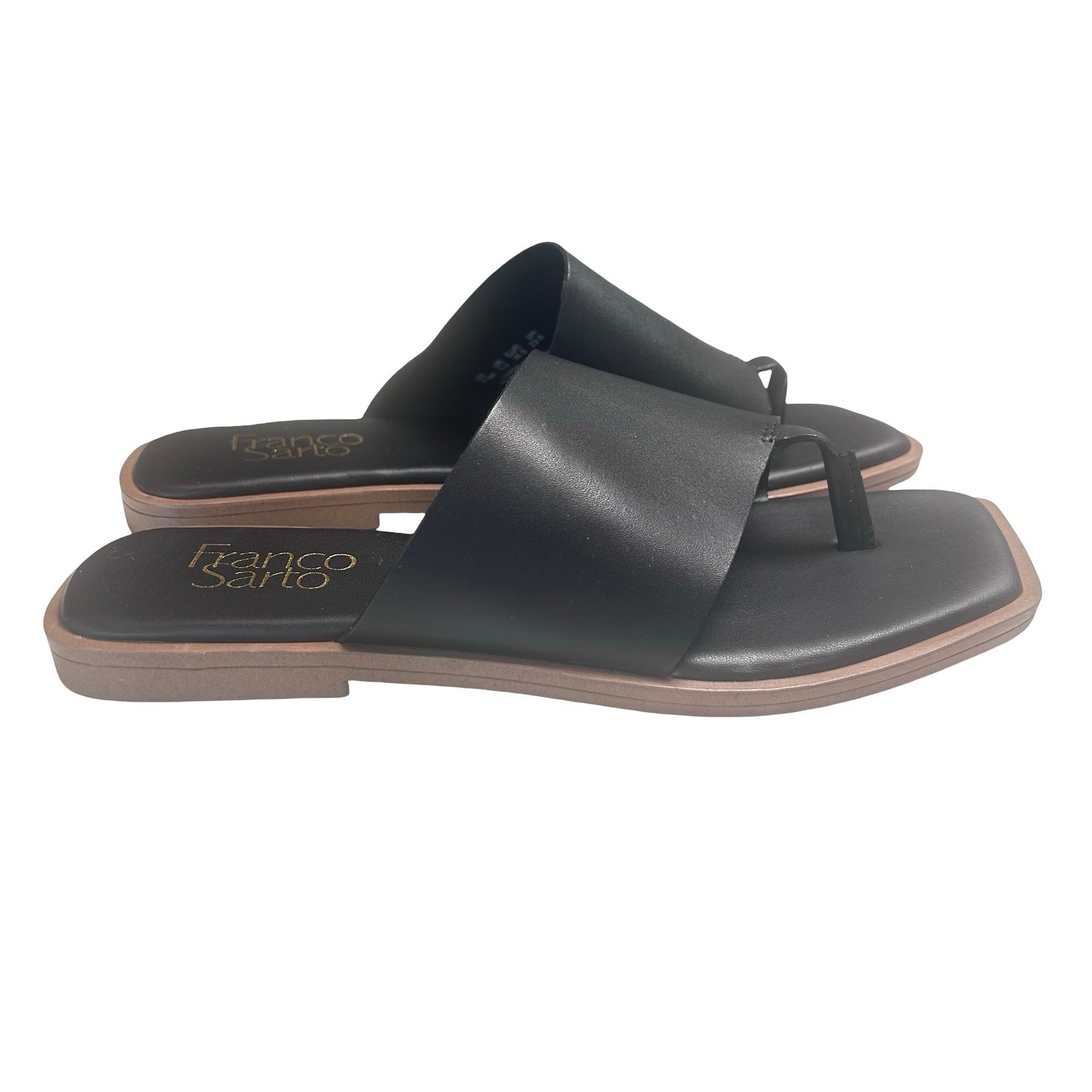 Franco Sarto Merci Leather Flat Sandals Size 6.5 Square Toe Casual Travel