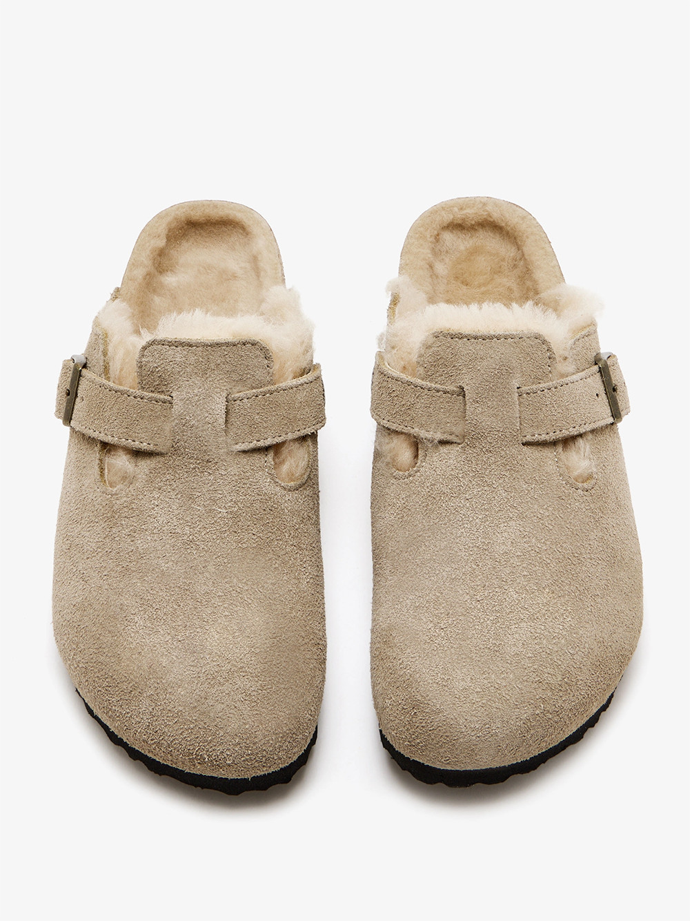 Women’s Birkenstock Boston Shearling Narrow Suede Clog – Taupe