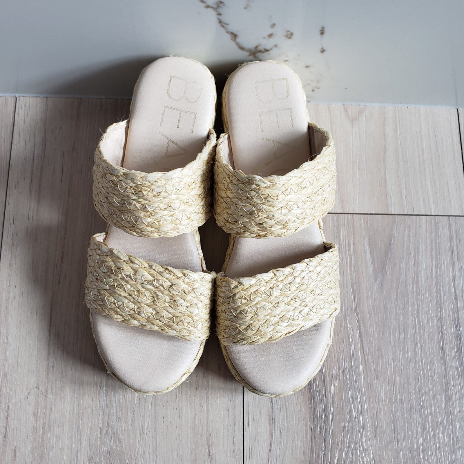 Matisse Ocean Ave Sandals Womens 7 Natural Raffia Platform Block Chunky Heels