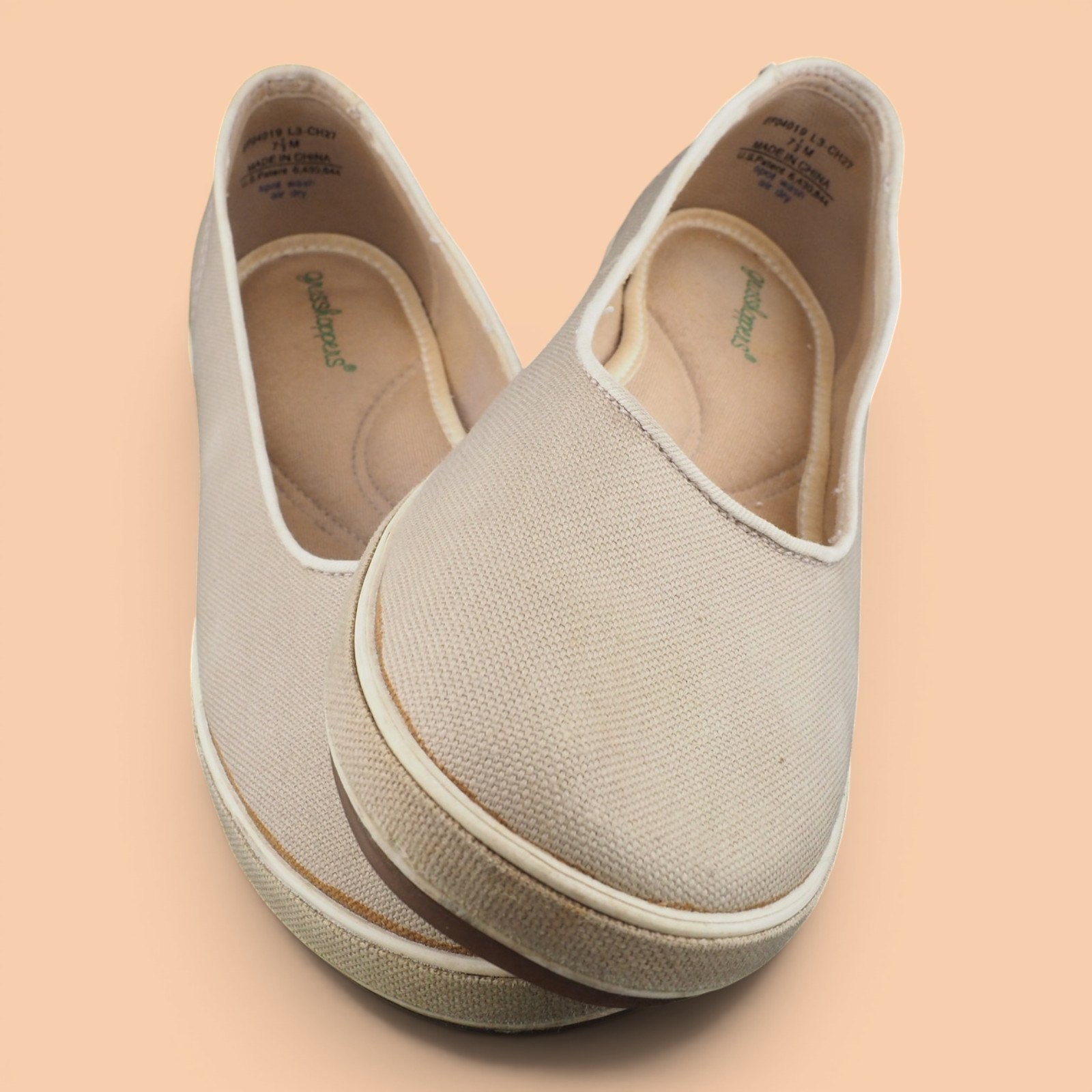 Grasshoppers Womens EF84019 Beige Canvas Slip On Ballet Flats Size 7.5 M
