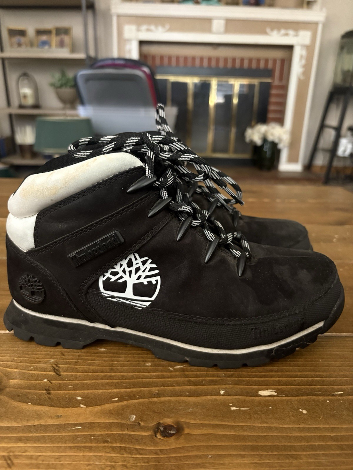 Timberland Euro Sprint Mid Hiker Boots For Women Black White Size 7.5