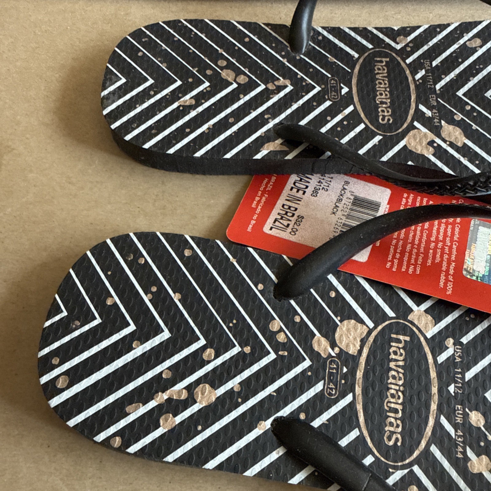 Havaianas Slim Black Geometric White Chevron Gold Circles EU 41/42 – New