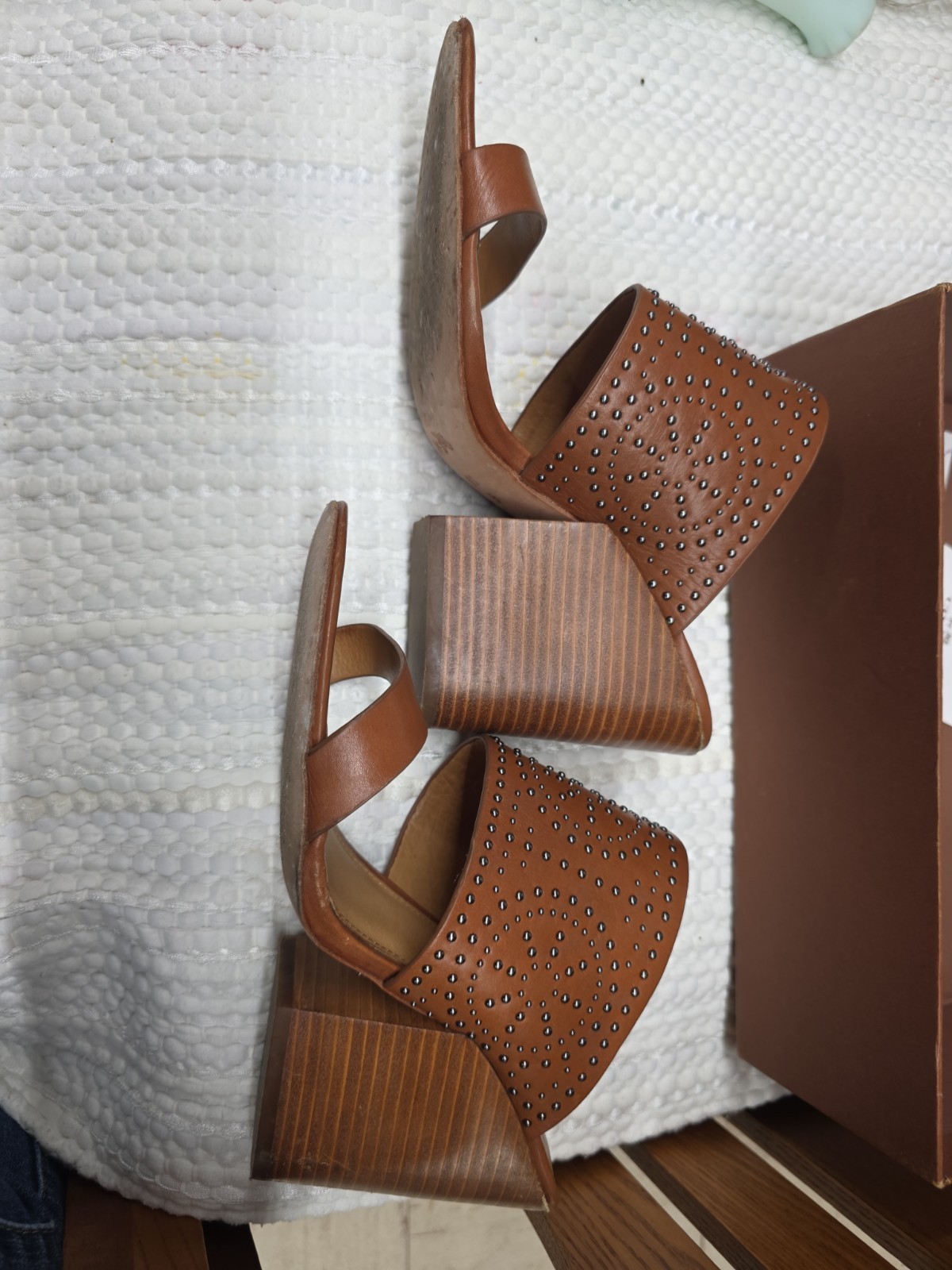 Coach Brown Leather Studded Beaded Block Wedge Sandals Size 11