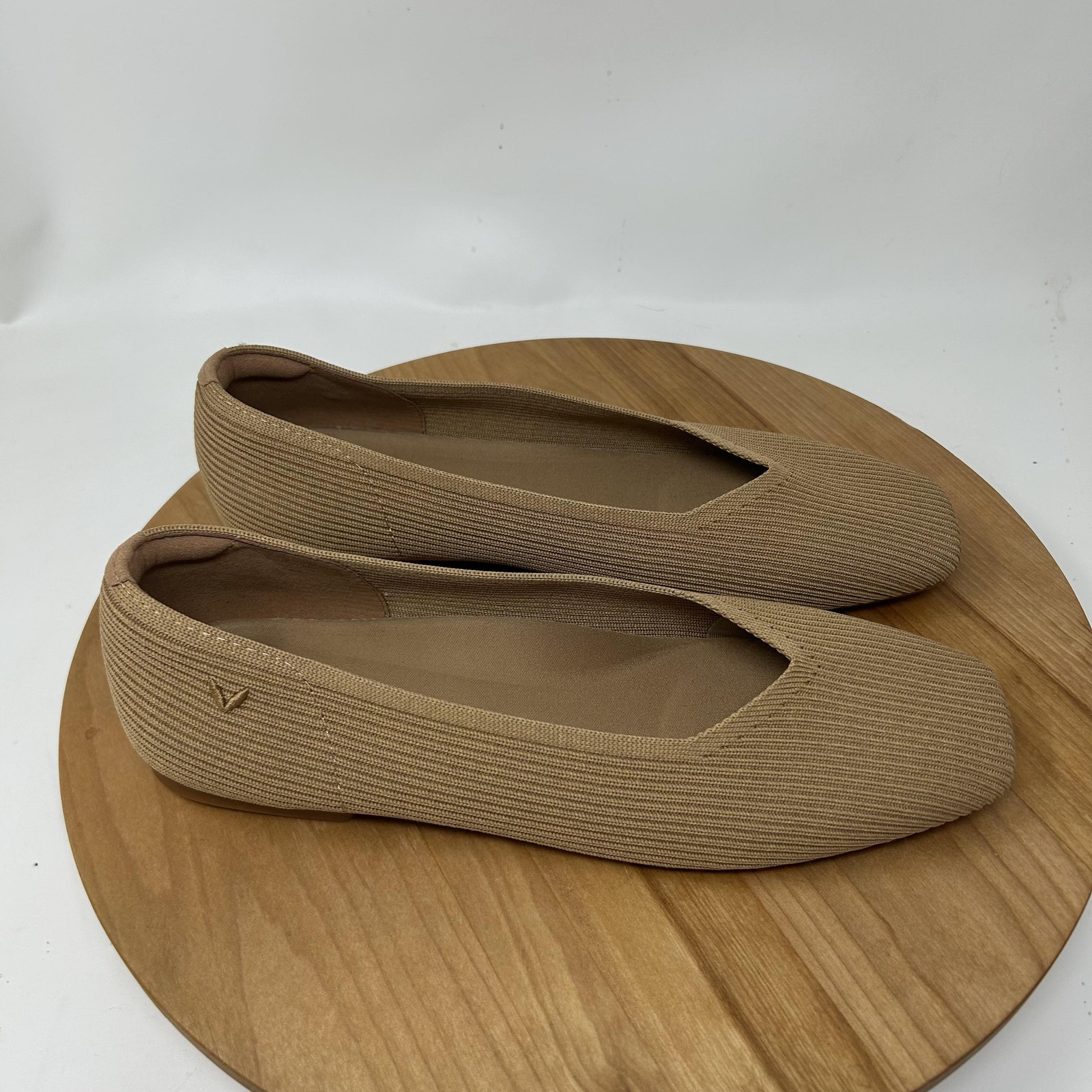 Vivaia Flats Womens 10.5 Margot 2.0 Square Toe V Cut Knit Beige Work Office Chic