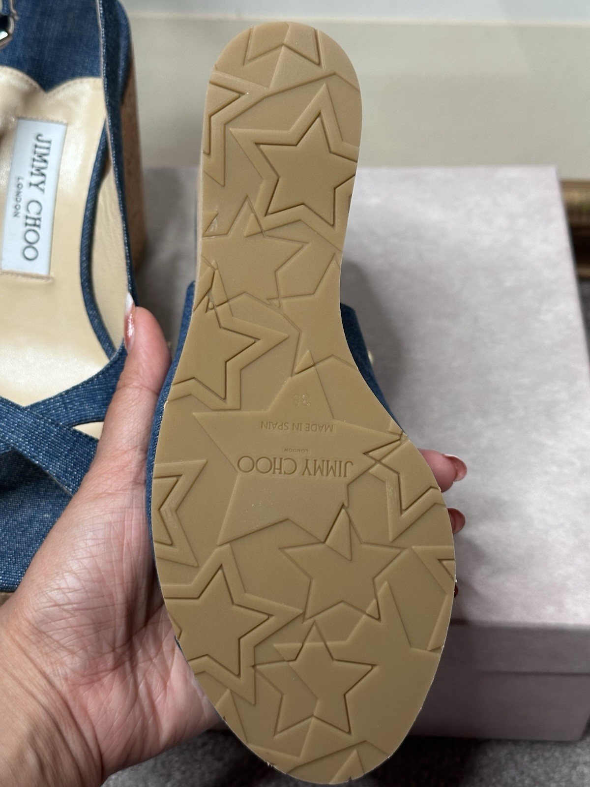Jimmy Choo Denim Wedge Slingback Sandals Blue EU 38 US 8 | NIB