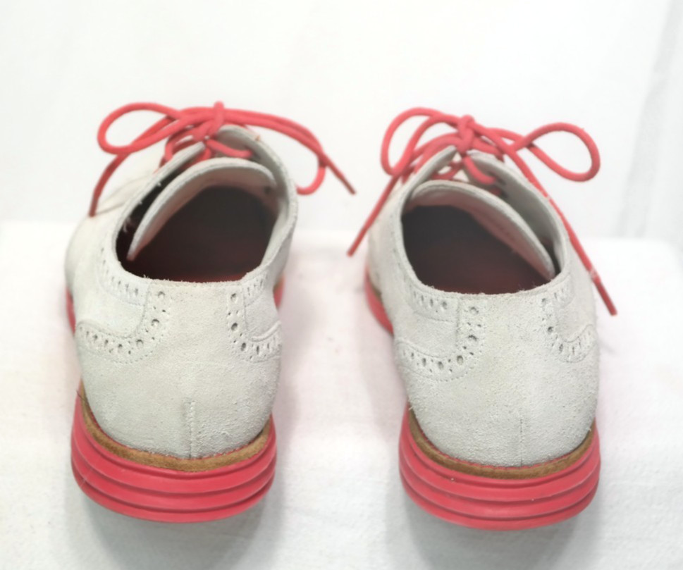 Cole Haan Lunargrand Wingtip Oxford Suede Shoes Womens 8B Gray Pink
