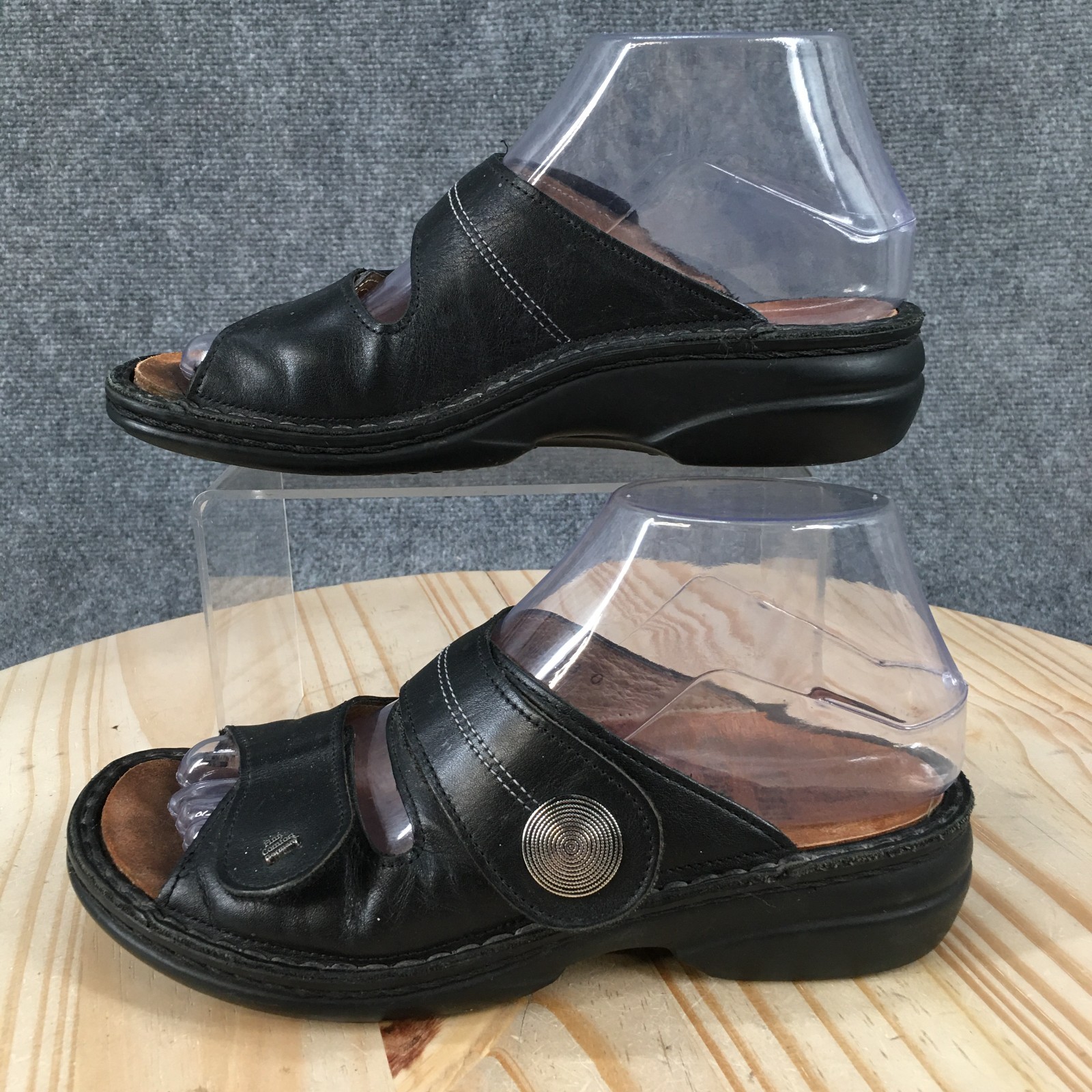 Finn Comfort Sansibar Slide Sandals Womens 36 Adjustable Strap Leather Black