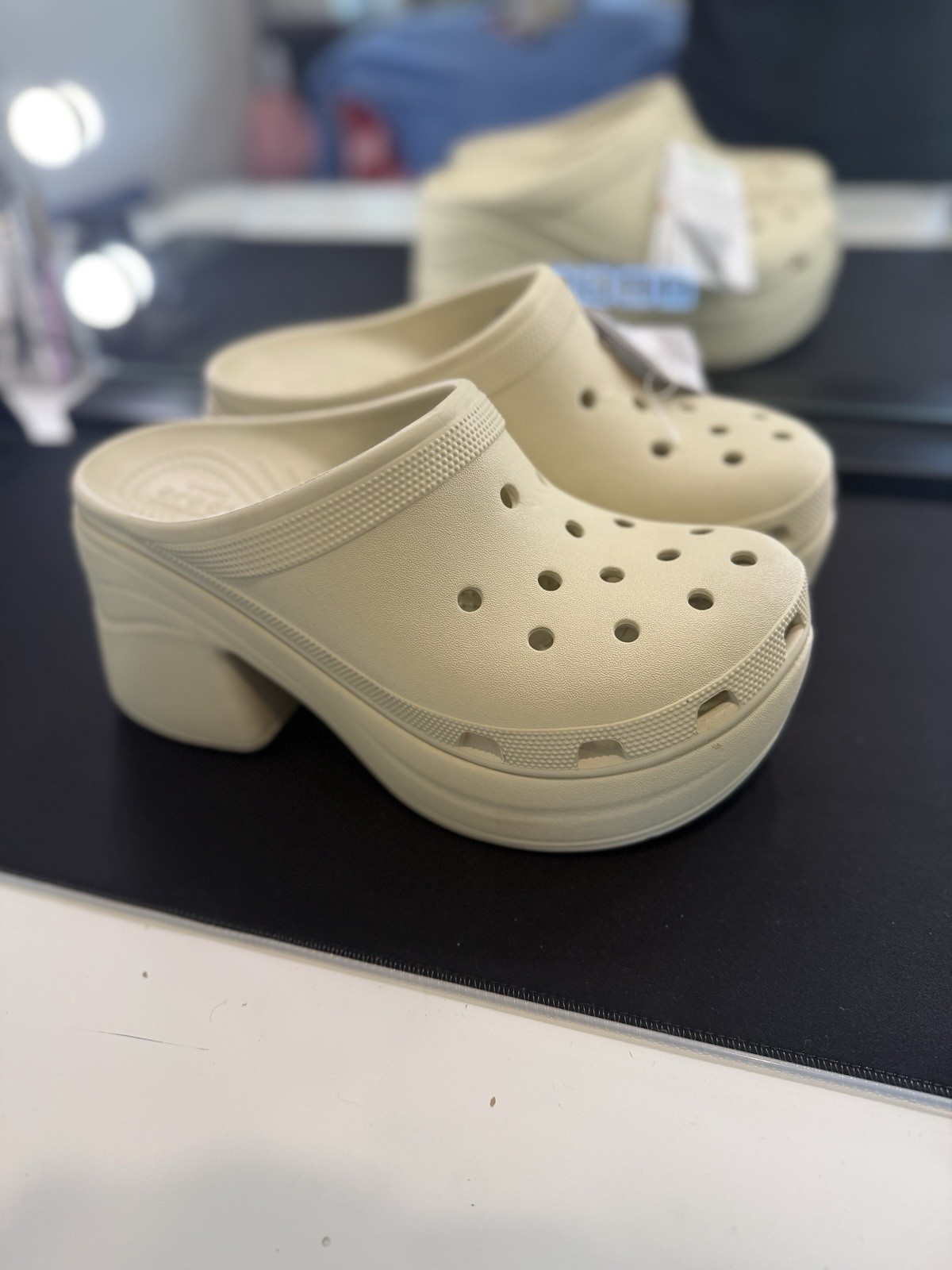 CROCS Siren Clogs Platform Mules Block High Heels Slip-on Bone Ivory EVA Size 10