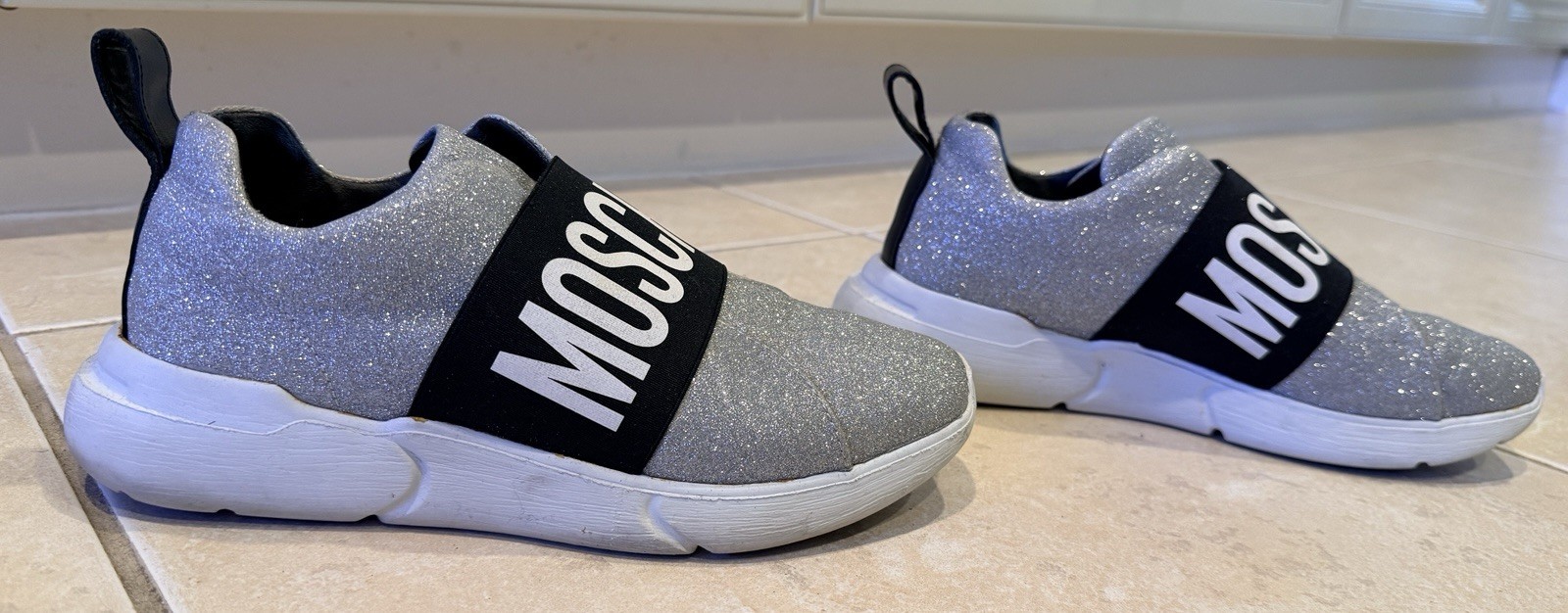 MOSCHINO Silver Glitter Sneakers 36 with Box