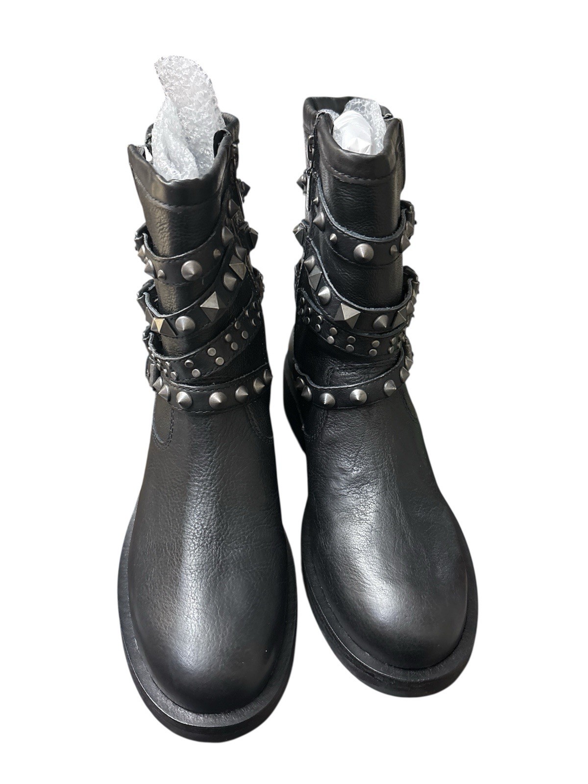 SCHULTZ LUZIA WOMEN’S STUDDED STRAP BLACK LEATHER BOOTS SIZE US 7 B / EUR 37