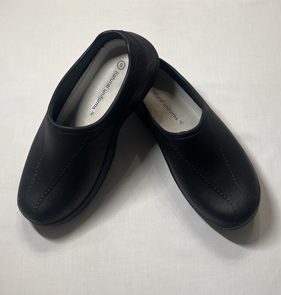 Natural Uniforms Black Slip On Clogs Lightweight Rubber Foam Shoes Size 6.