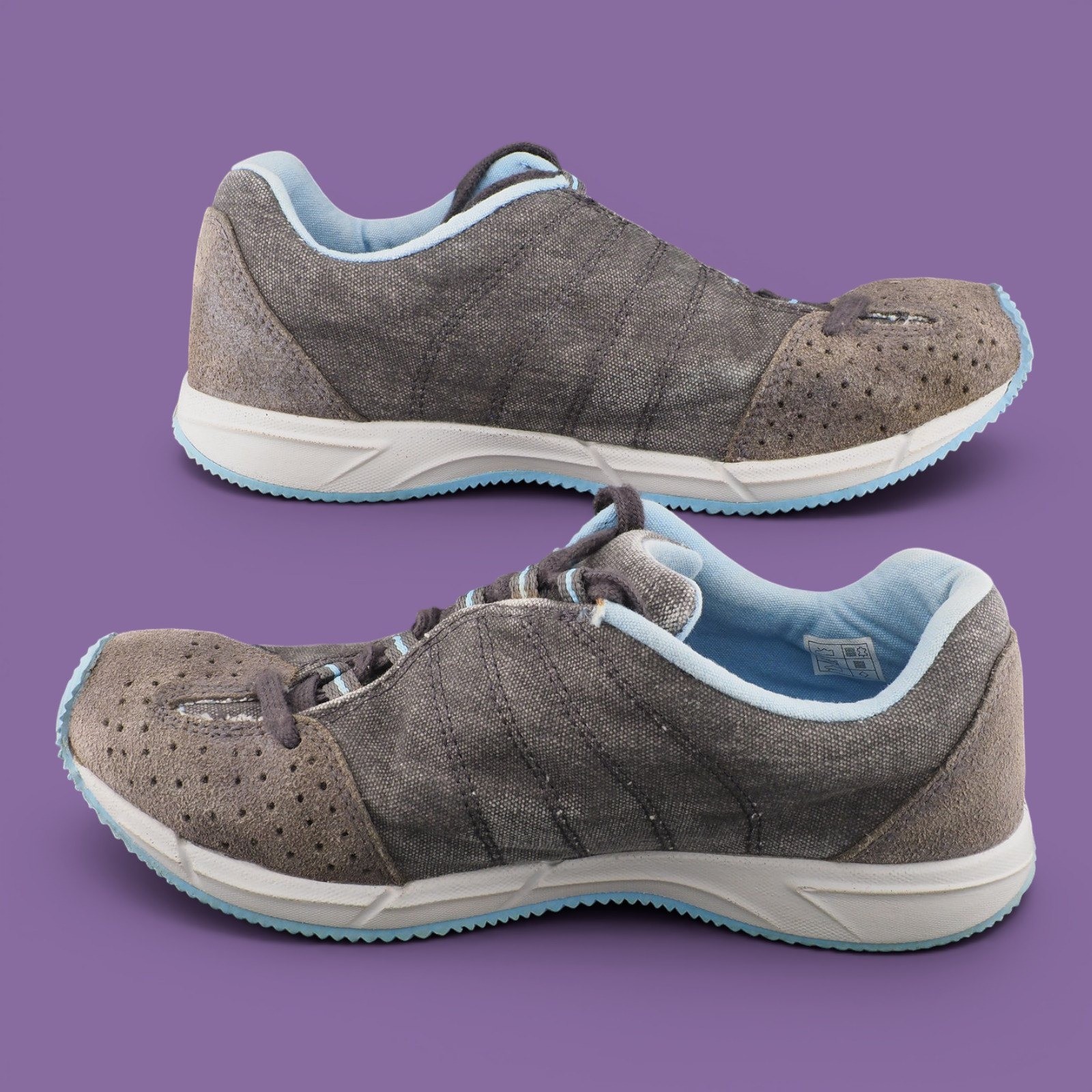 Keen Womens Gray Canvas Suede Low Top Lace Up Sneakers Light Blue Trim Size 7.5