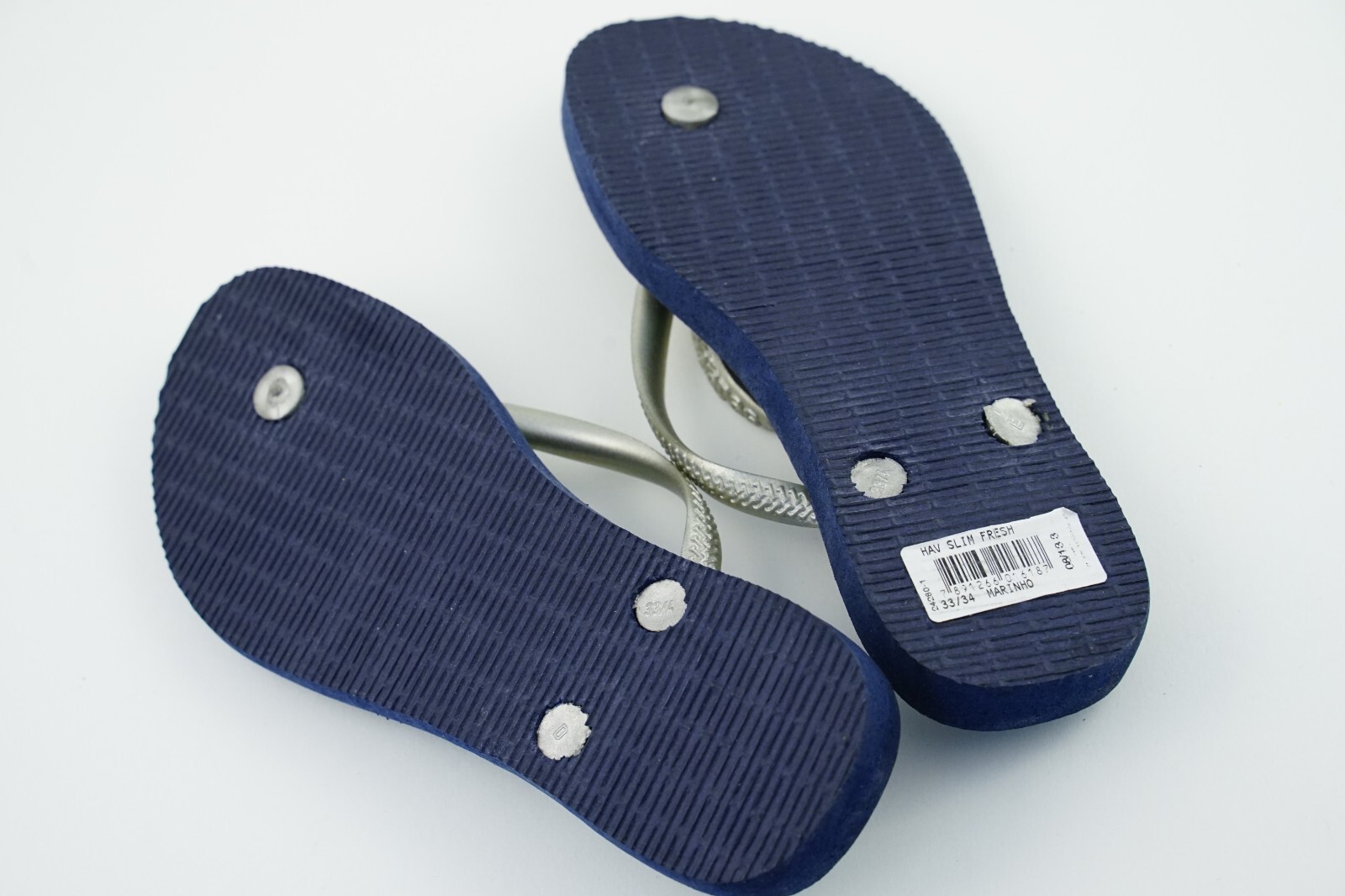 Blue/Teal Green Silver Poka Dots Havaianas USA 3/4Y Sandals EUR 35/36 (33/34)