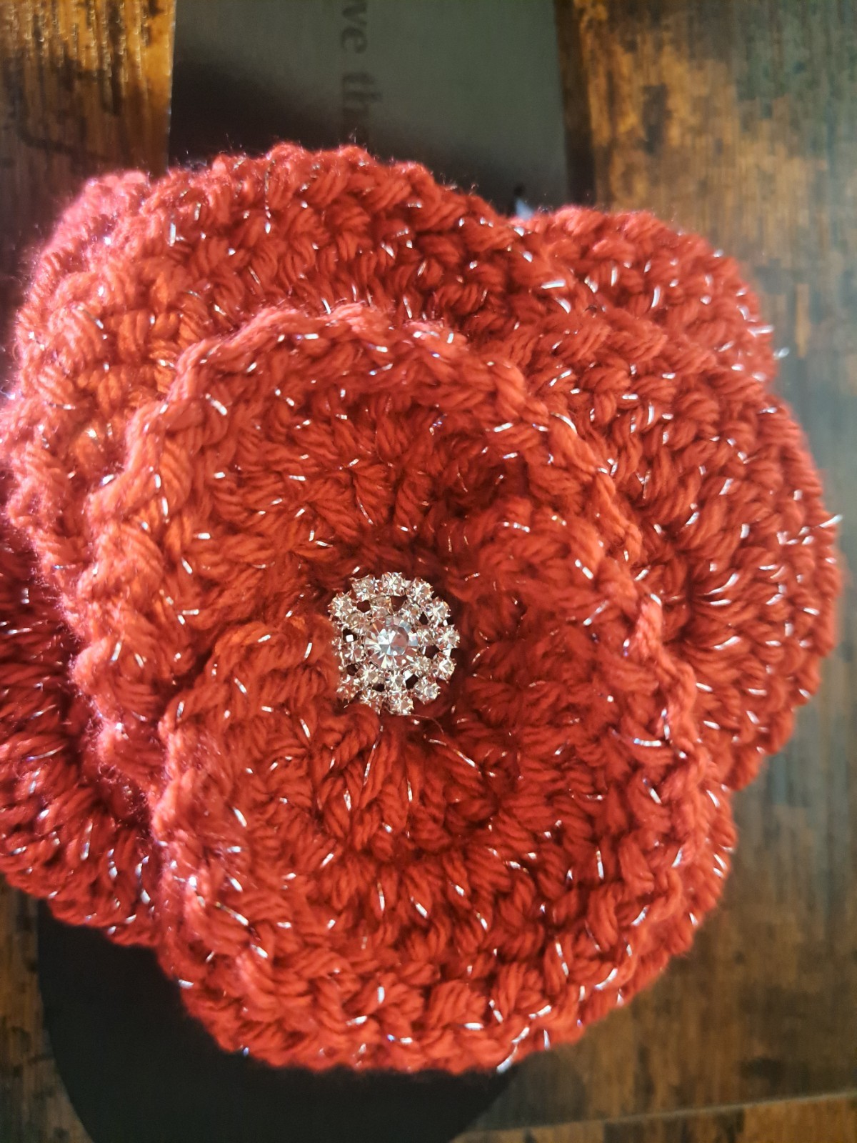 Women’s Size 9 Sandals With Handmade Crochet Red Sparkle Gemstone Rose