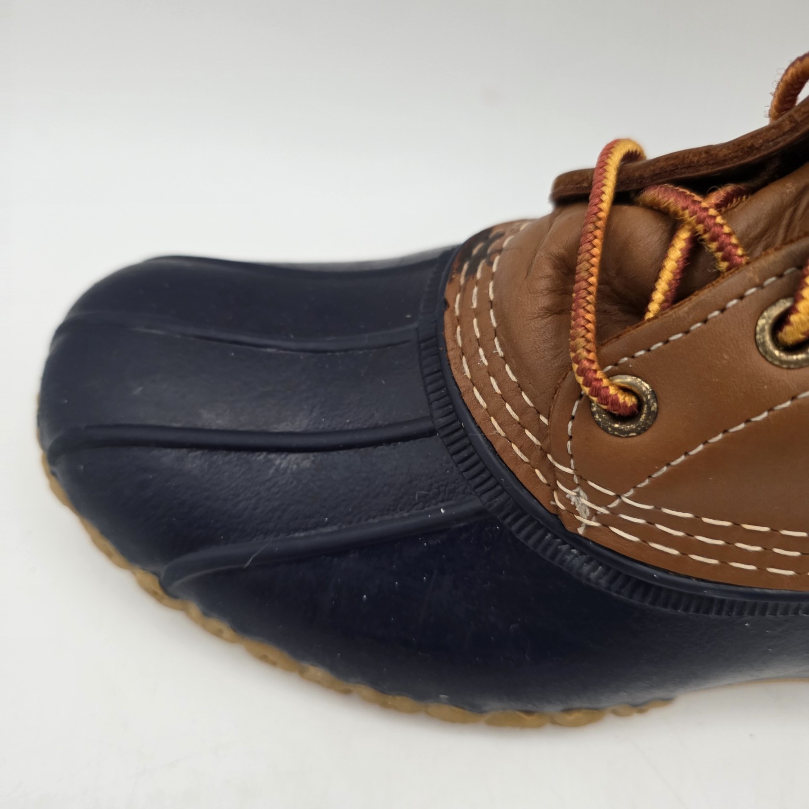 LL Bean Unisex Maine Bean Boot Shoe Leather Duck Boots Tan and Navy M – 7, W – 9