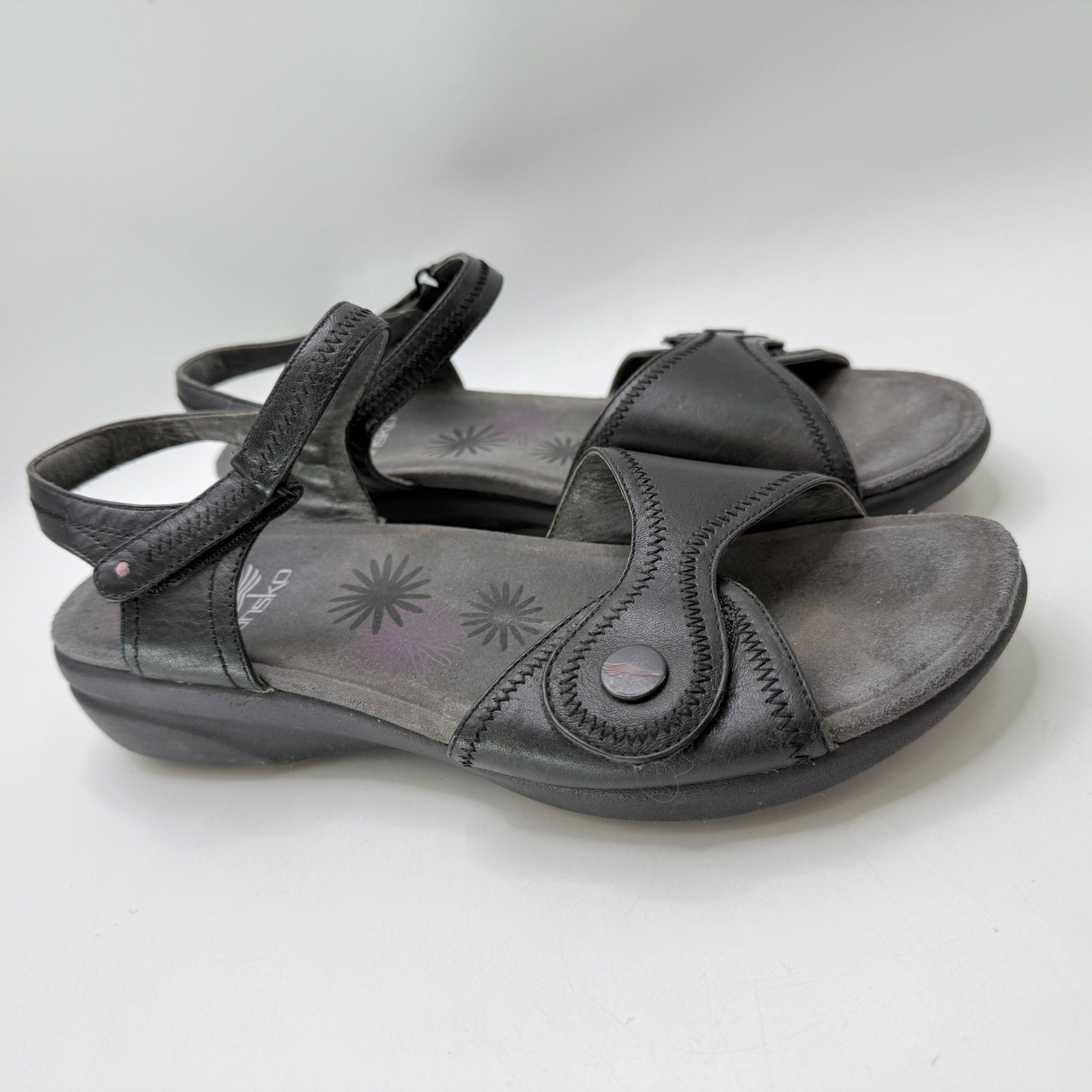 Dansko Black Leather Comfort Wedge Strap Sandals Women Size 41 EU