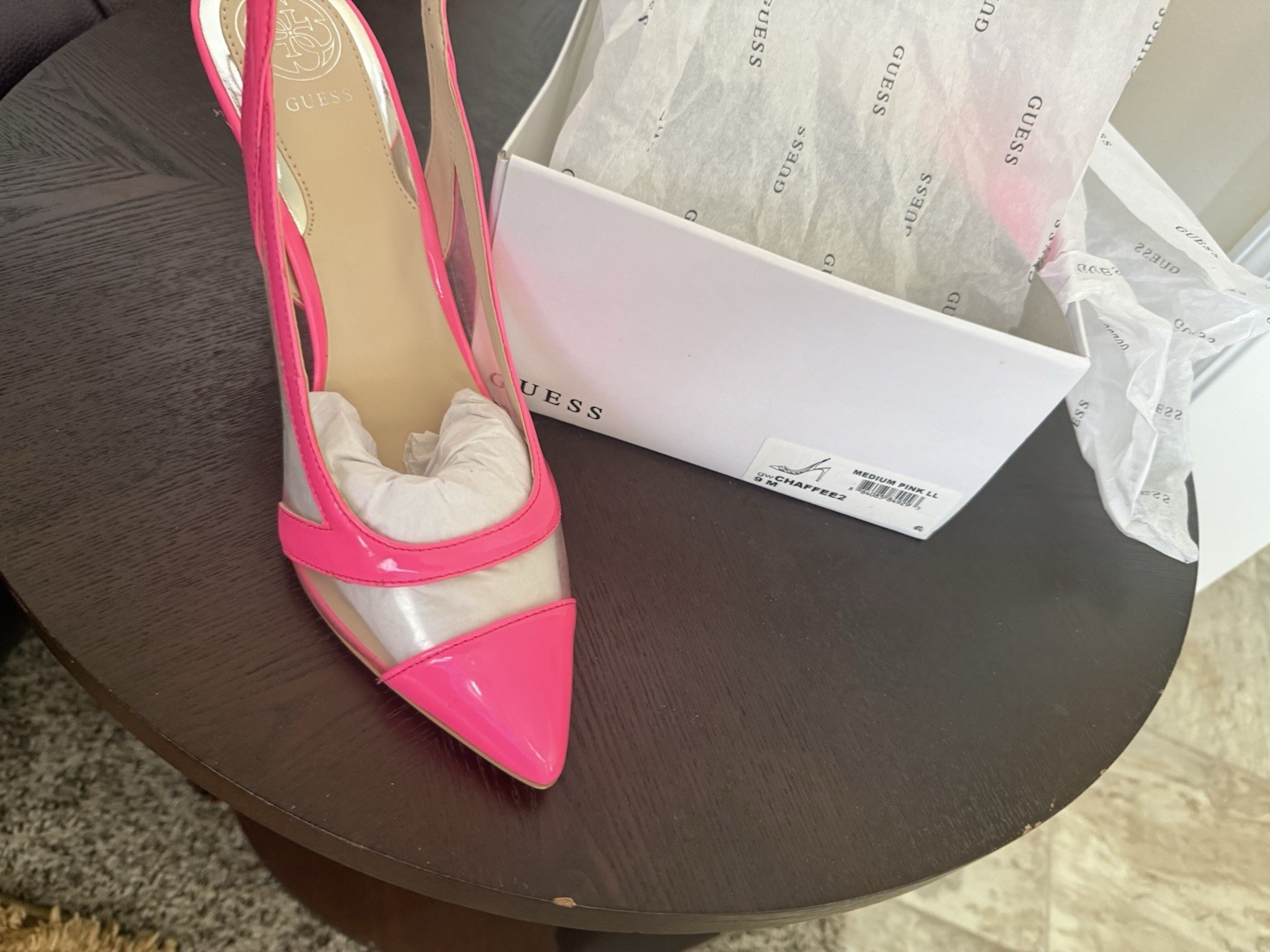 GUESS Hot Pink Leather Slingback Ankle Strap Pointed Toe Stiletto Heels 9M