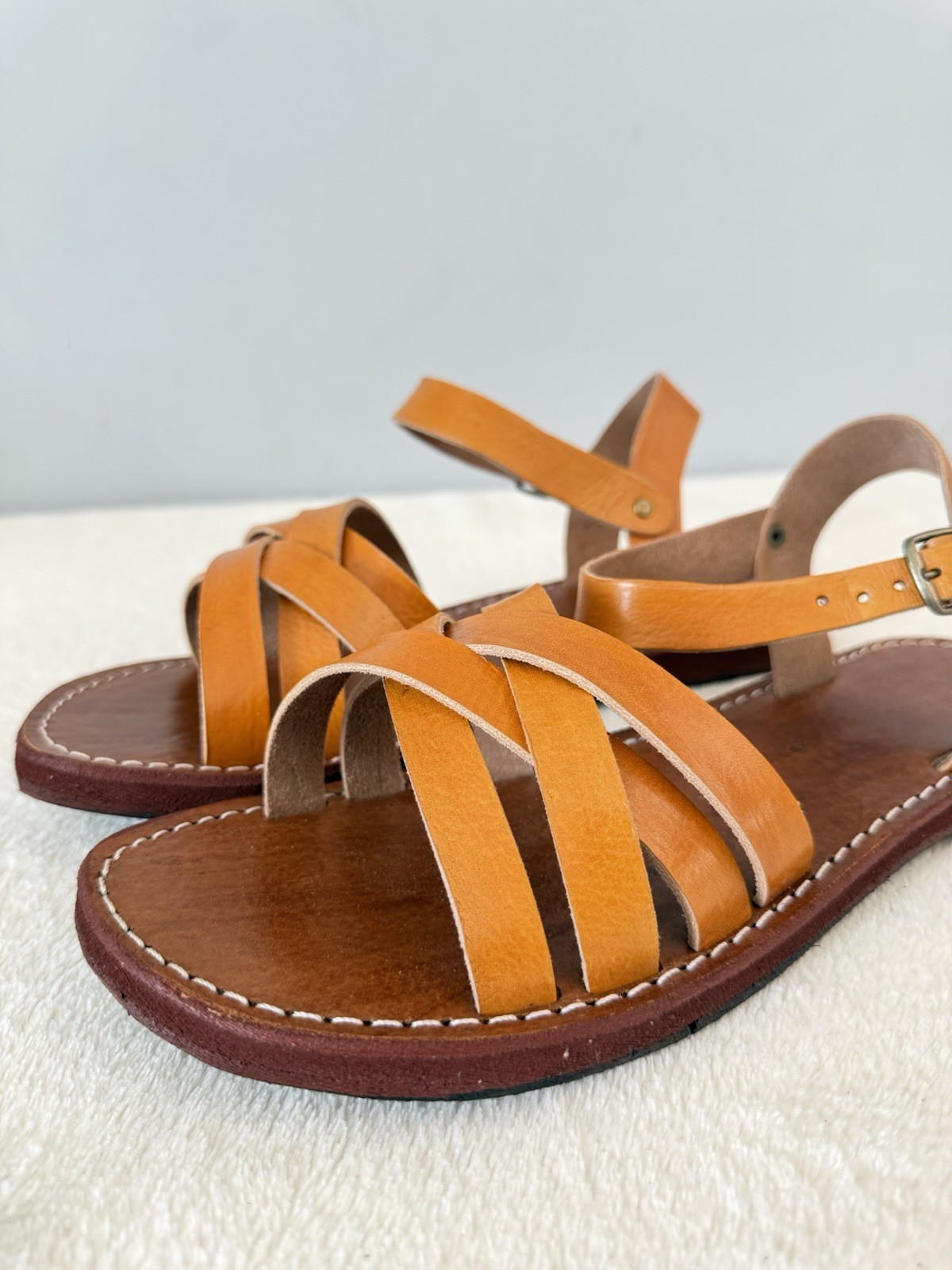 Handcrafted Genuine Leather Women’s Sandals – Four-Strap Cognac | 100% Handmade