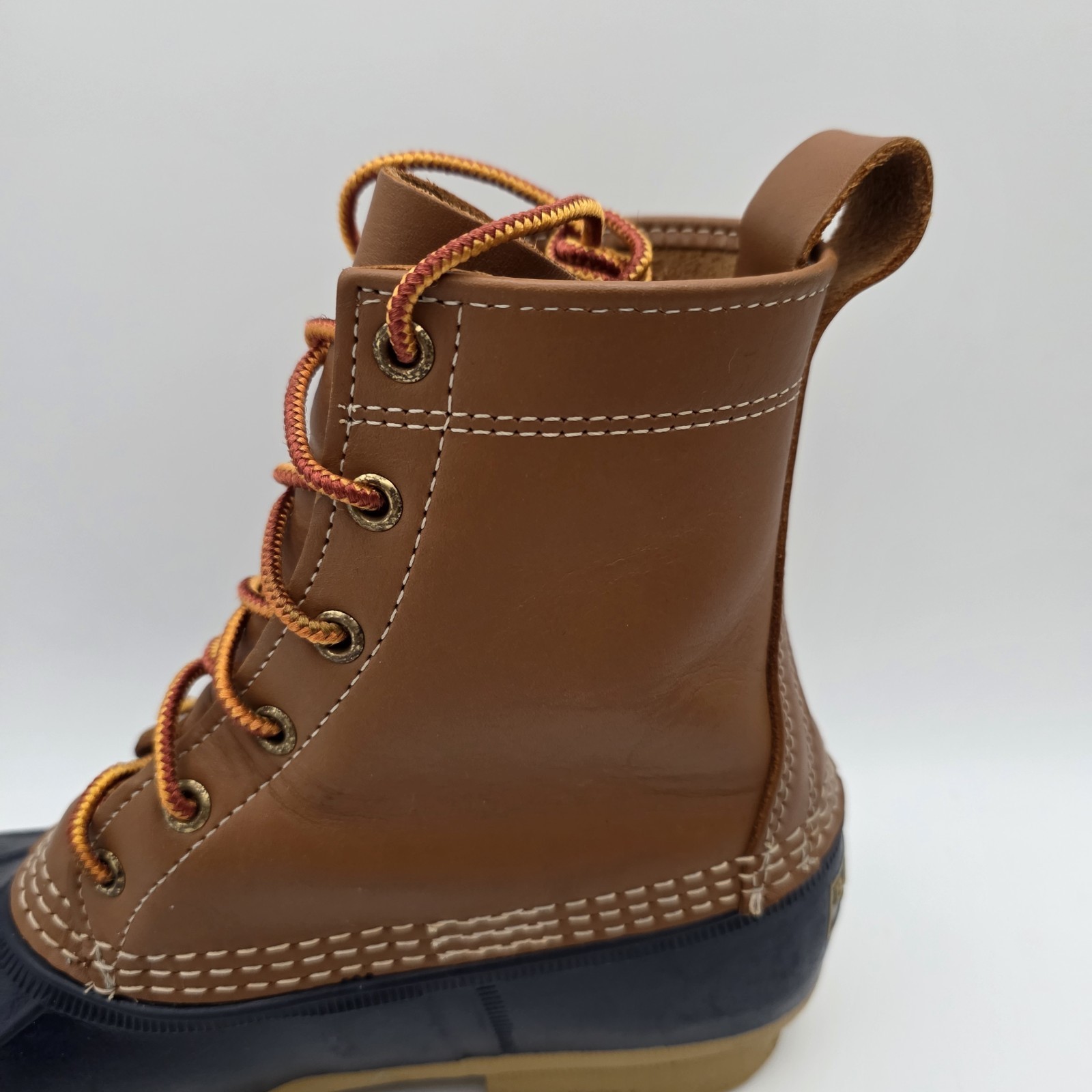 LL Bean Unisex Maine Bean Boot Shoe Leather Duck Boots Tan and Navy M – 7, W – 9